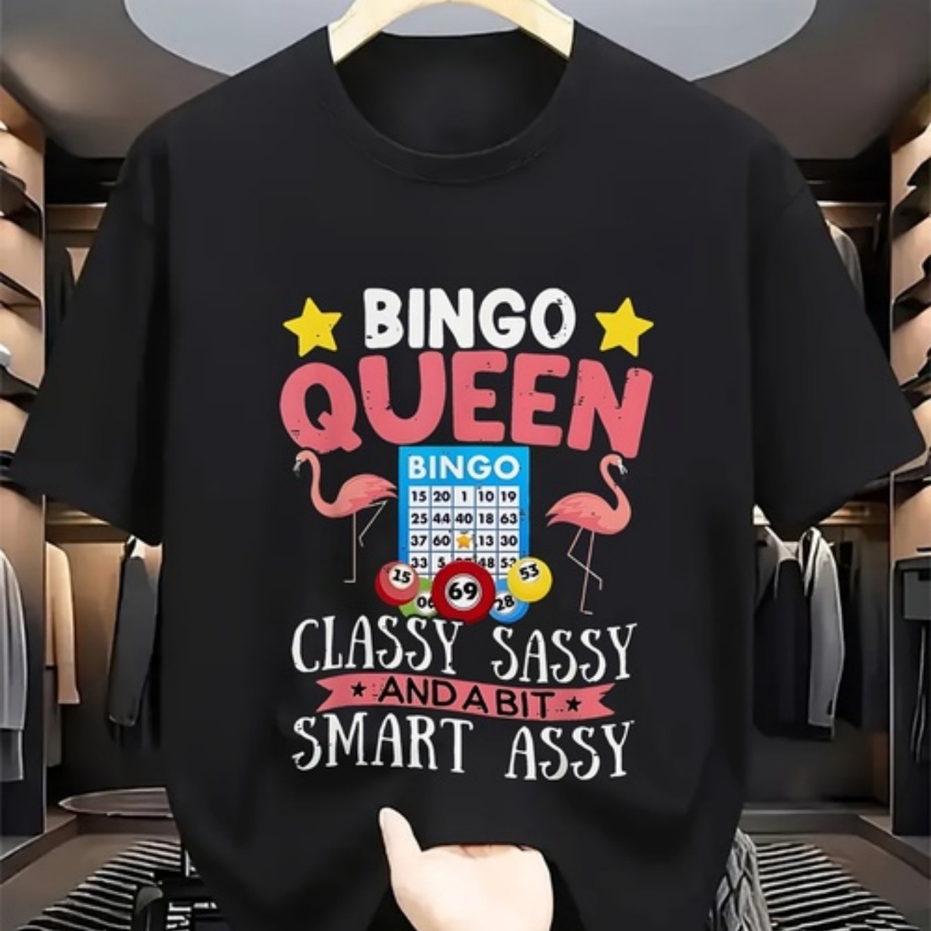 TEMU T-shirt confortable et aéré avec un motif amusant de reine du bingo. Ouvrir dans un nouvel onglet.