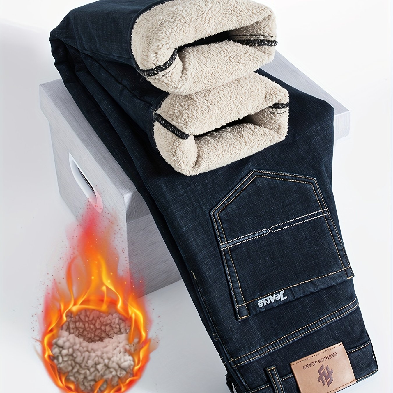 Winter Warm Fleece Men's Jeans Thick Elastic Straight Fashion Men's