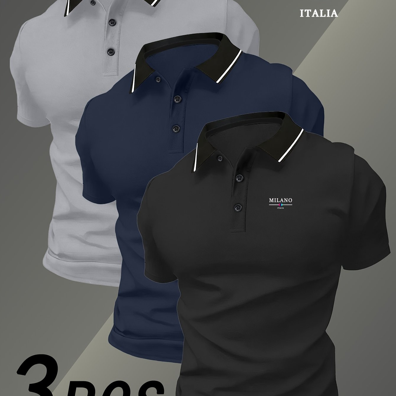 TEMU S8 Ensemble de 3 polos pour homme à séchage rapide avec logo imprimé 2206 italien, hauts respirants et confortables pour le fitness,