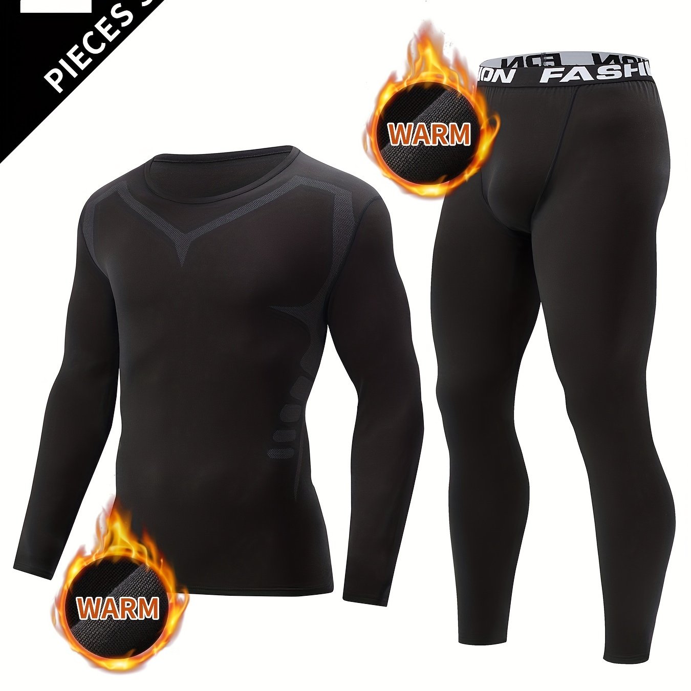 TEMU 2 Pcs Men's Thermal Base Layer Set - Moisture-wicking & Breathable Basic Long Sleeve & Letter Belt Leggings - Running And Fitness