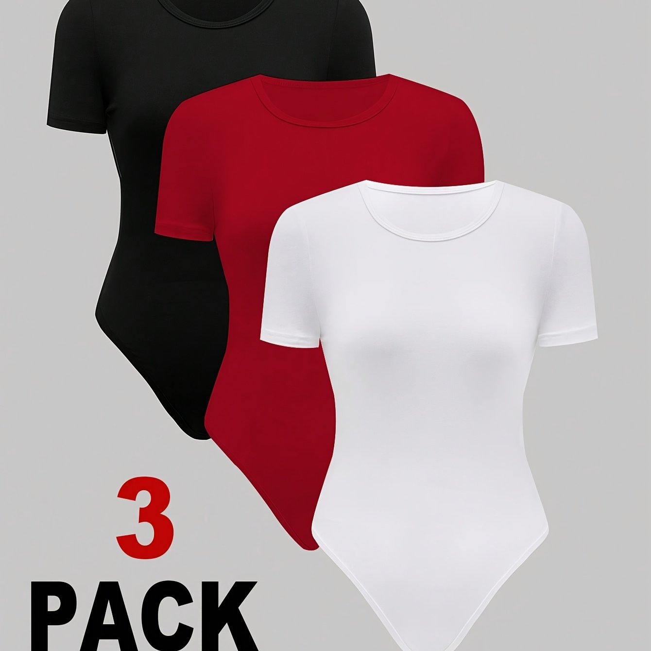 TEMU New 3pcs Set Women's Slim-fit Tops With Round Neck, Casual And Versatile For Spring Summer Fall