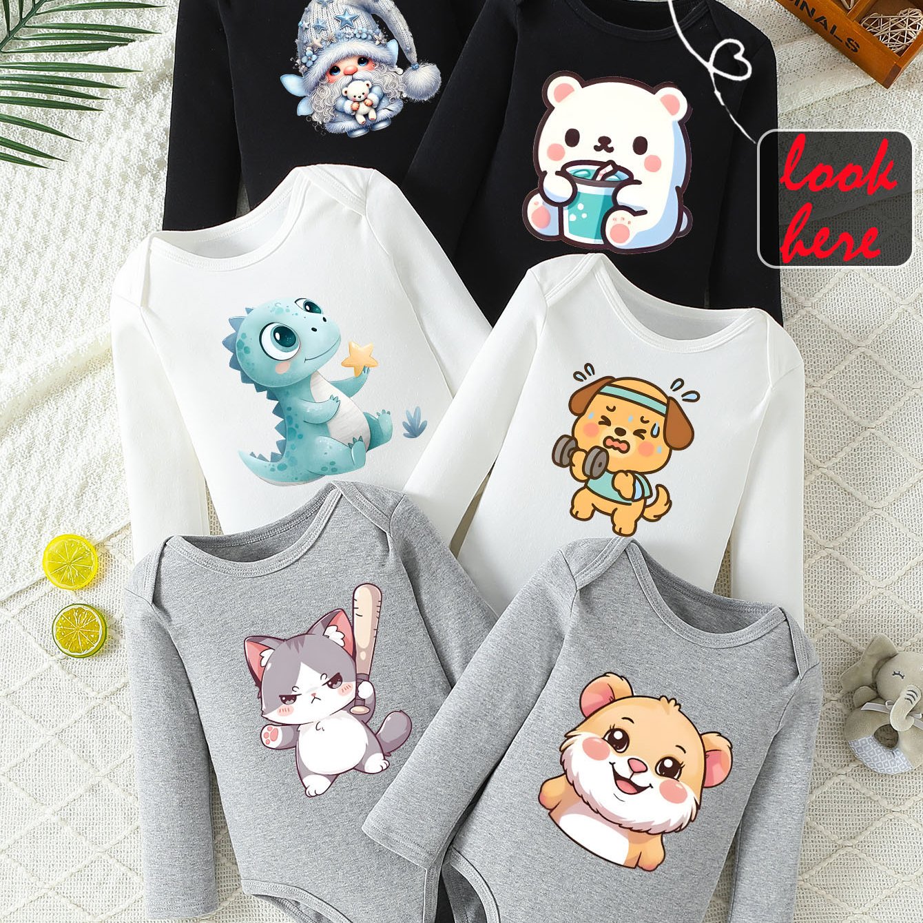 Random 1pc Long-sleeve Romper, Animal Print Cat Dinosaur Bear Pattern, Birthday First Birthday Walking Suit, Perfect For , Walking Suit, Halloween Thanksgiving Christmas New Year Gift 1pc, For Outdoor