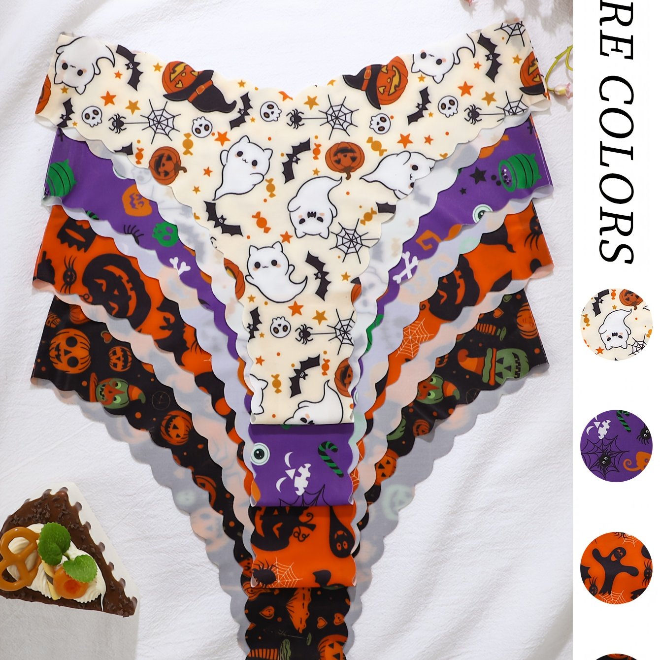 TEMU 4pcs Pack - Halloween Print Women's Underwear Comfortable Seamless Women' Panties Drawstring Waistband Head Lace Sports Fitness Women' Panties