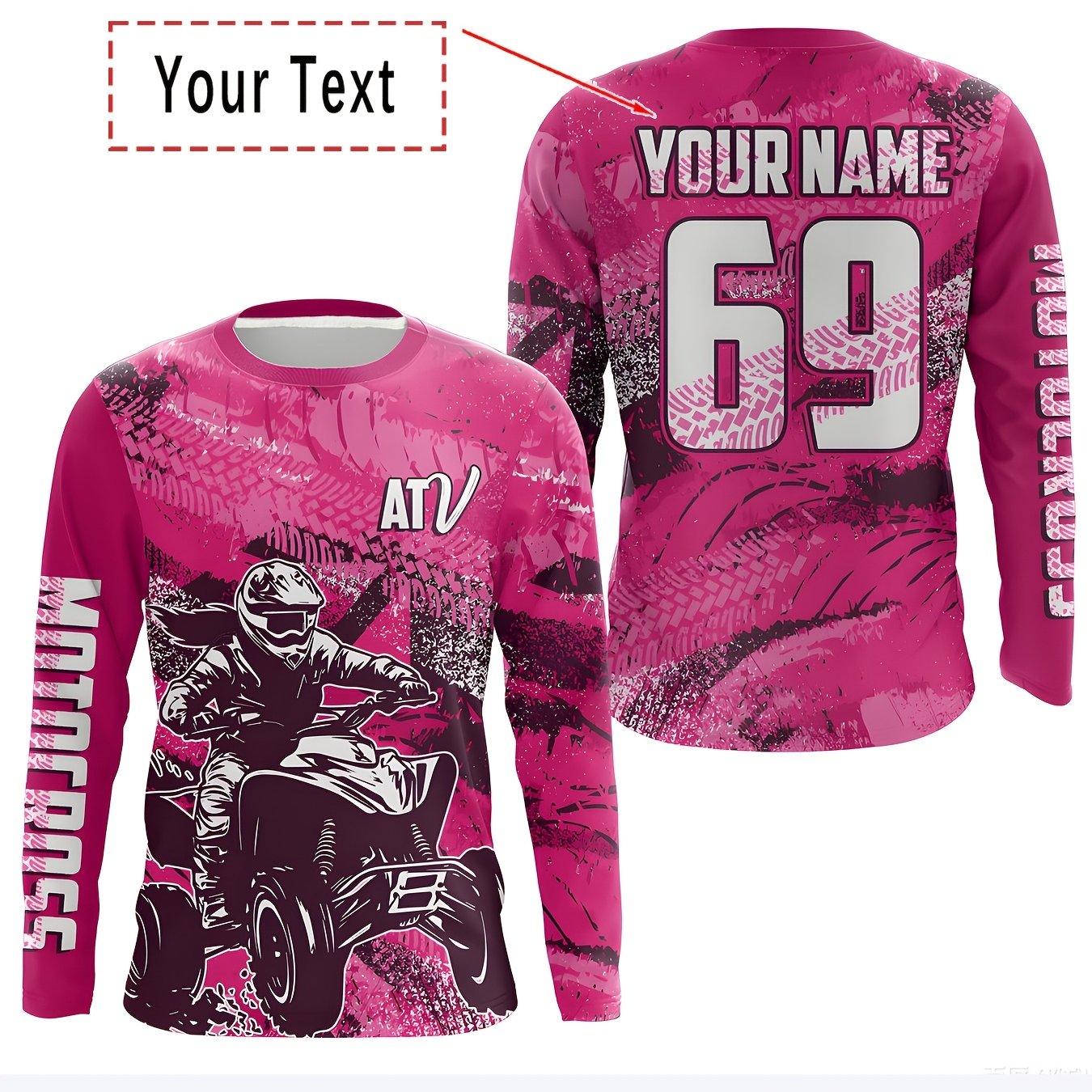 TEMU Women's Cycling Apparel - Mottled Tire And Women's Motorcycle Print, 180g Polyester Long-sleeve T-shirt, Breathable And Moisture-wicking