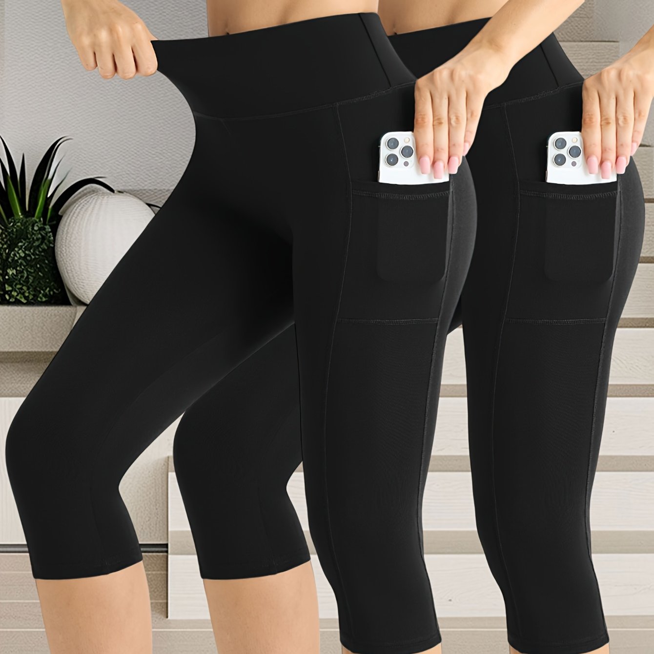 TEMU 2pcs New Women's Trendy Fashion Capris, Outdoor Moisture-wicking Pants, -lifting Tummy Control Leggings, Breathable Comfortable Pants