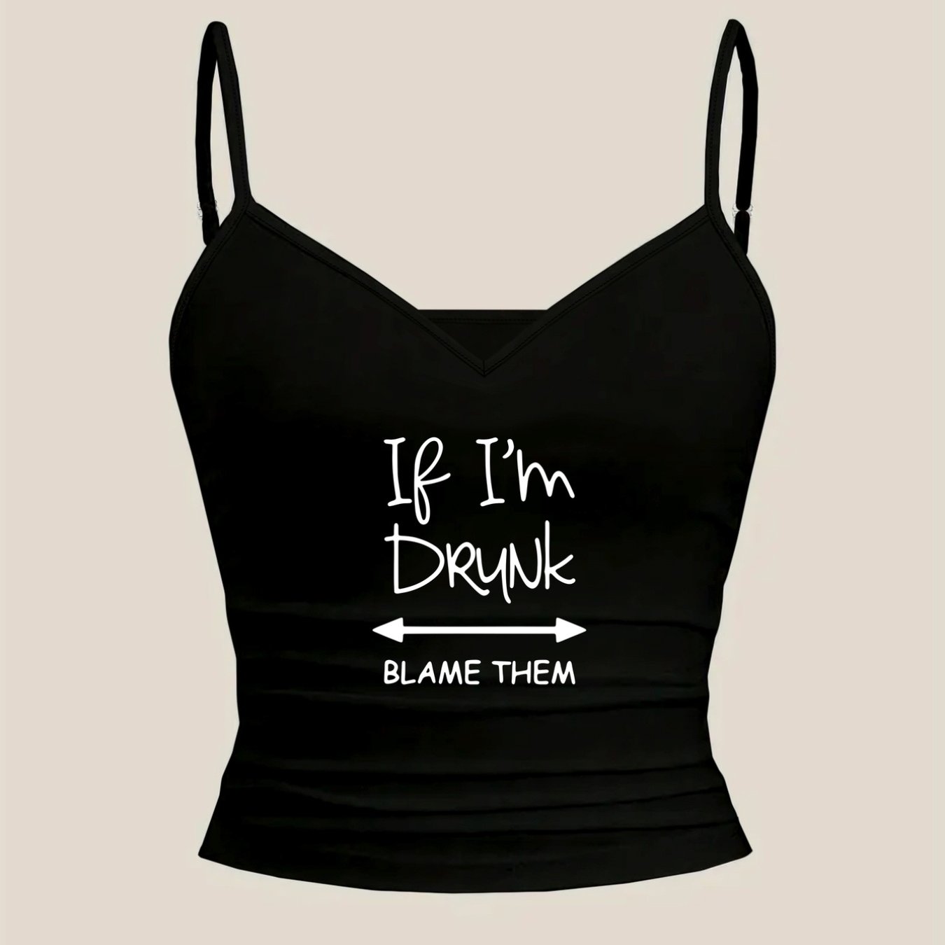 TEMU V-neck Cami - I'm Drunk, Them Print Sexy Cami, Y2k Hot Aesthetic, Adjustable Straps, Body-hugging Tank Top, Casual, Date, Party Wear