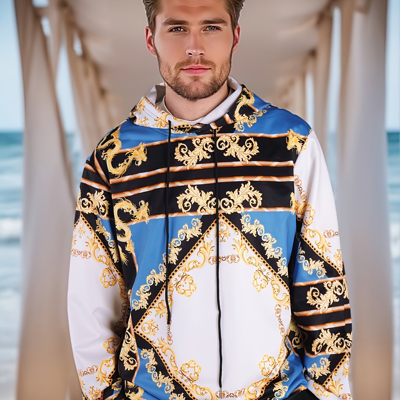 Luxury Pattern Print Hoodie Cool Hoodies Men Men's Casual - Temu