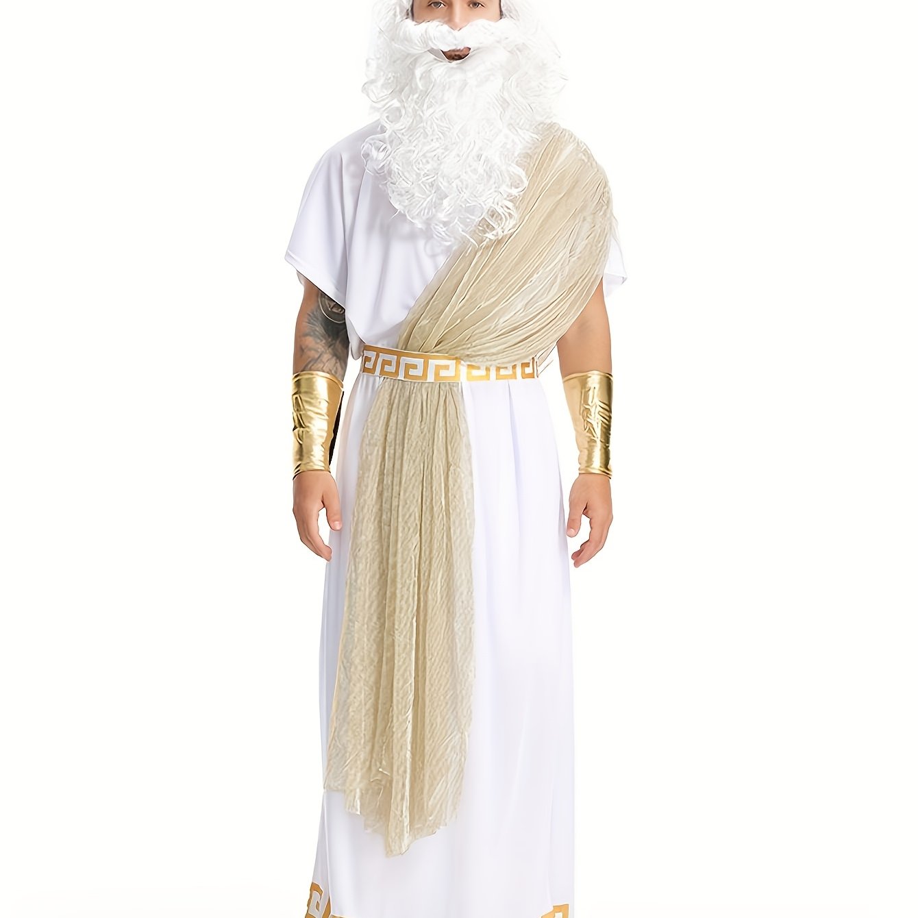TEMU Costume d'Halloween : Robe de scène arabe Prince Zeus histoire de la mythologie grecque pour homme adulte, barbe non incluse, tenues de jeu de