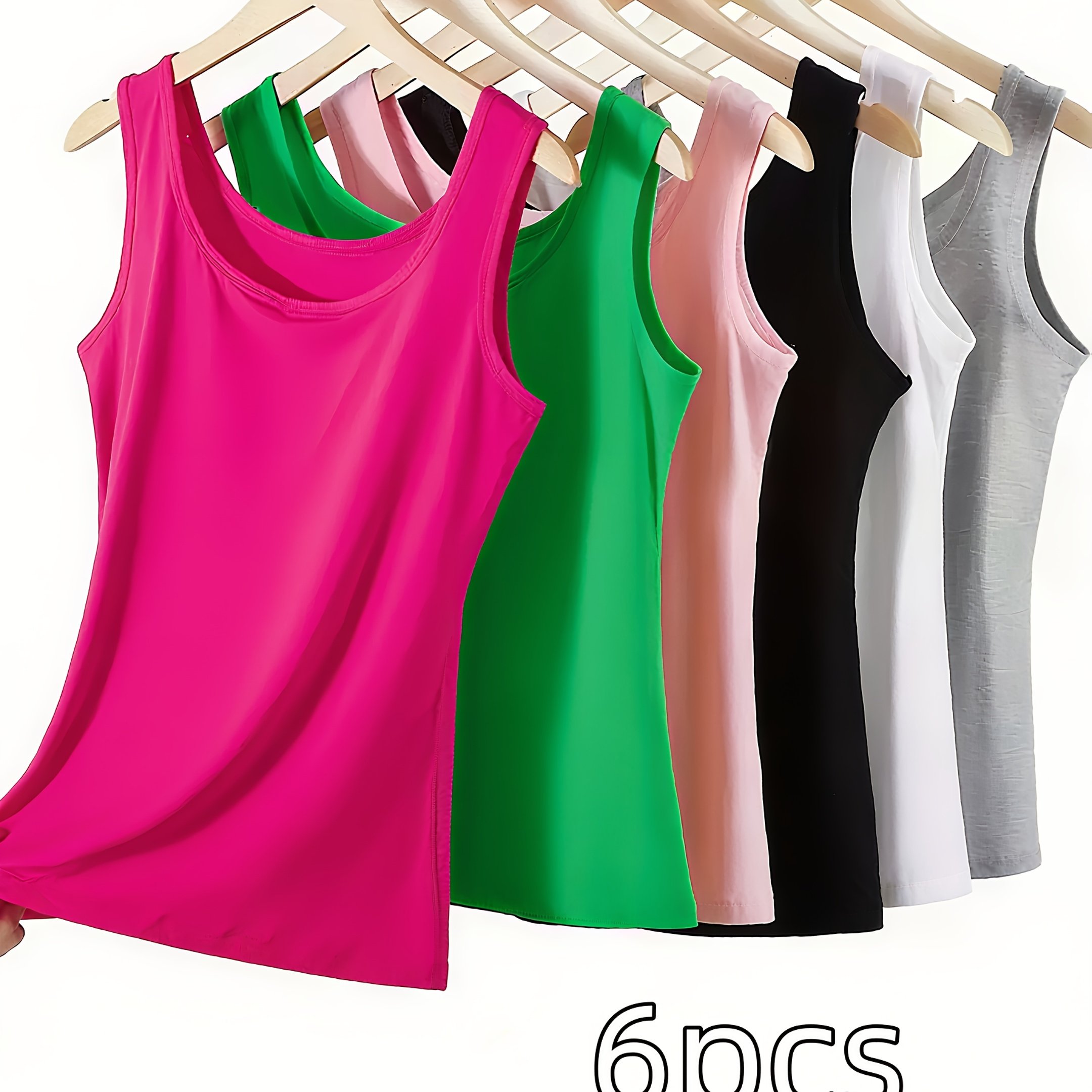 TEMU 6pcs Set Of Women's Soft Adhesive Mixed Vest - Elastic, Breathable And Comfortable All Season Sleeveless Shirt In Red, Beige, Black, White And