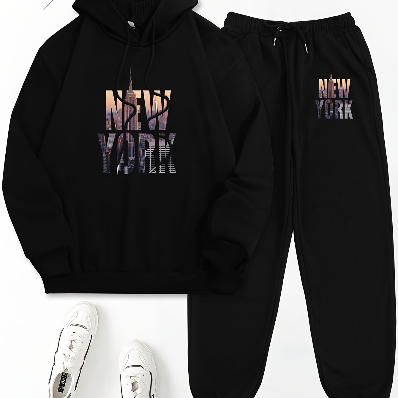 TEMU Two-piece Outfit For Women, Featuring A Printed Hooded Top And Matching Pants