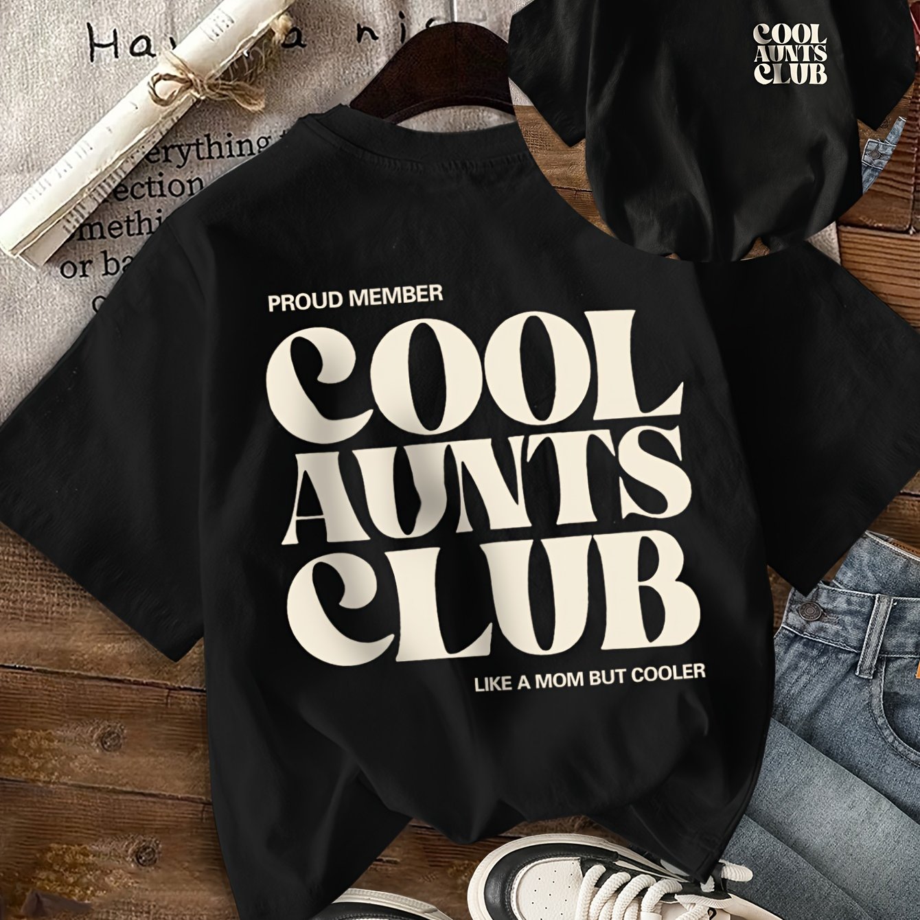 E-shop T-Shirt mit Buchstaben-Print, Kurzarm-Freizeitoberteil mit Rundhalsausschnitt für Sommer & Frühling, Damenbekleidung