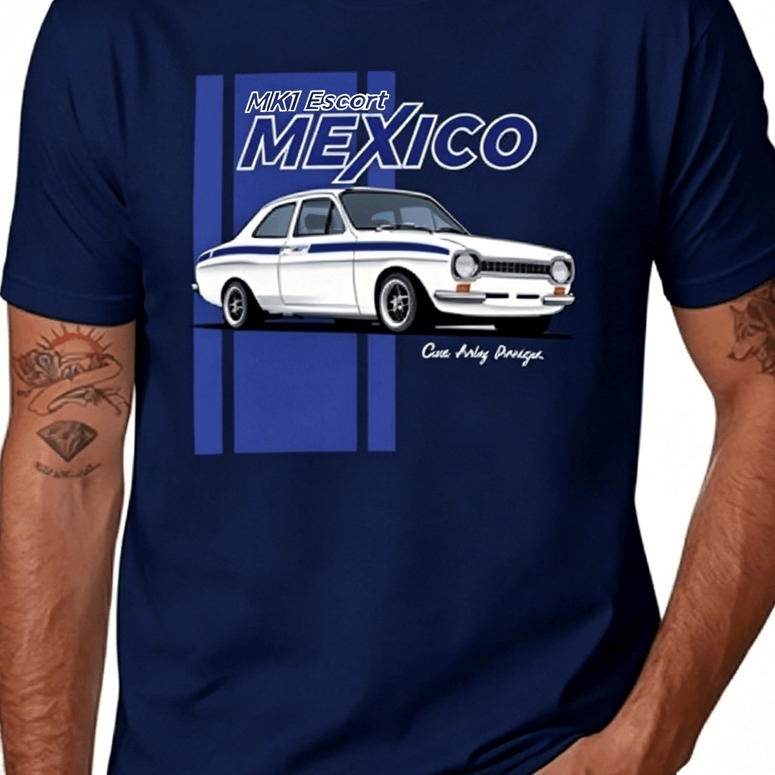 TEMU Men's Mk1 Mexico Classic Sports Car 2d Printed Short Sleeve T-shirt Theme Round Neck Casual Modification Enthusiast Trendy Clothing