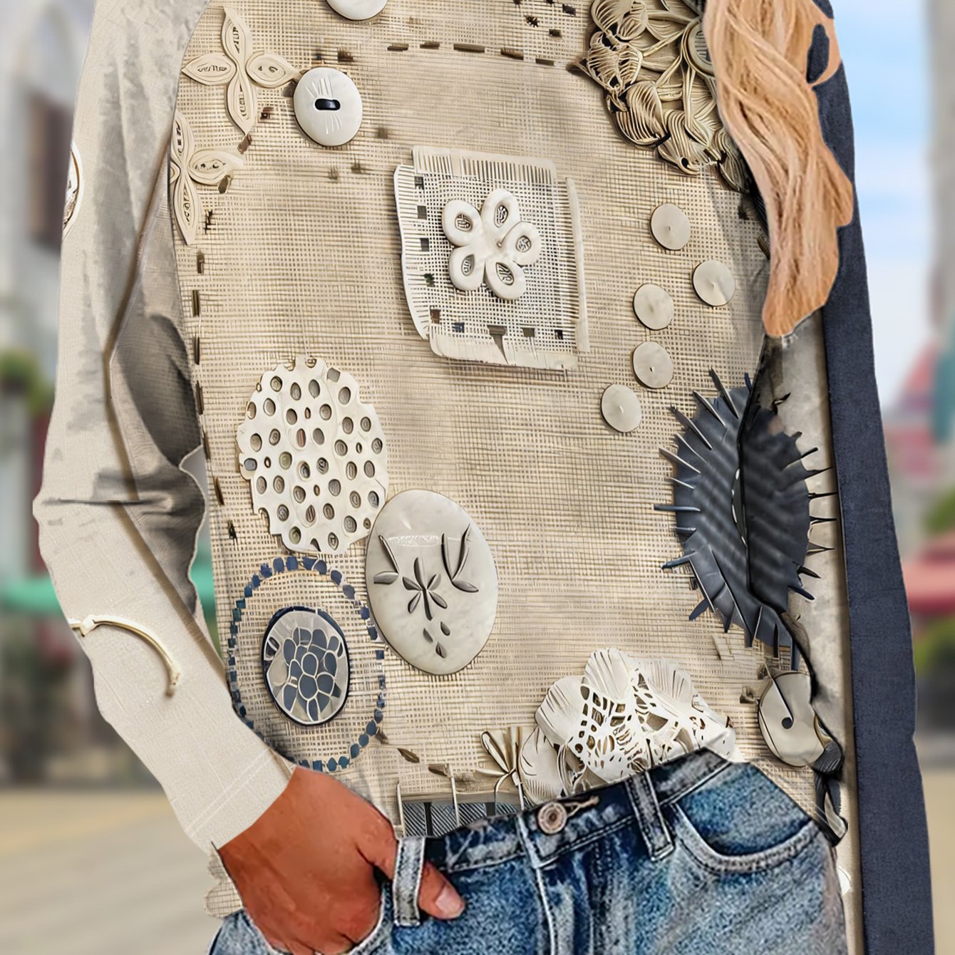 TEMU Women's Long-sleeved T-shirt, Retro Literary Button Lace Pattern Top, And Autumn Base Shirt, Commuting, Casual, Versatile T-shirt, Machine