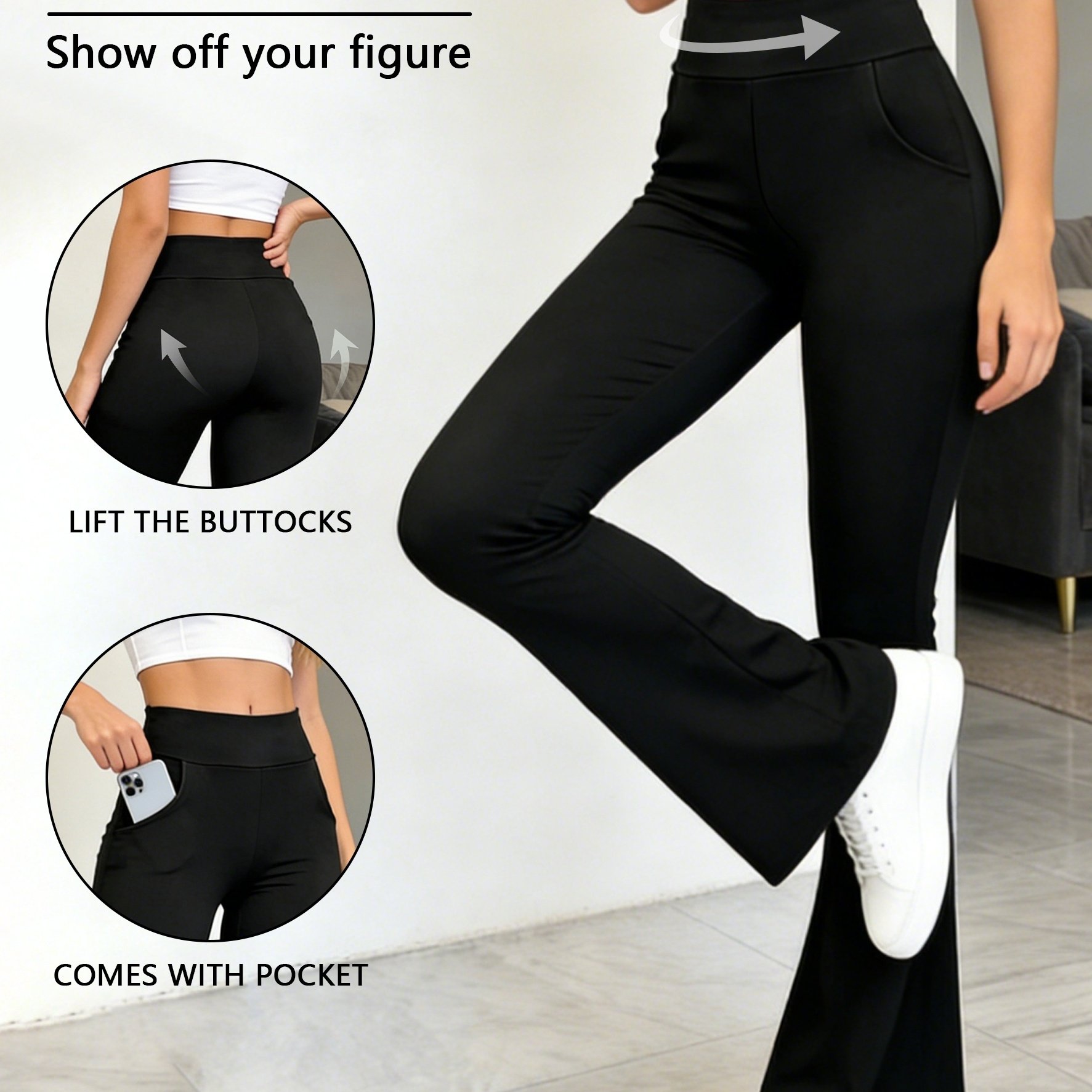 TEMU Women' Color Elastic Waist Home Pants - Spring Summer New Style With Side Pockets, Comfortable Soft Flare Trousers, Casual All-match Pants,