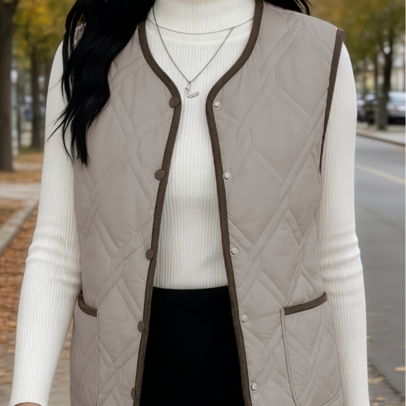 TEMU Women's Lightweight Short Vest Jacket For Spring, Autumn And Winter, Full Opening And Closing Design, Korean Style Easy Sleeveless Outerwear,