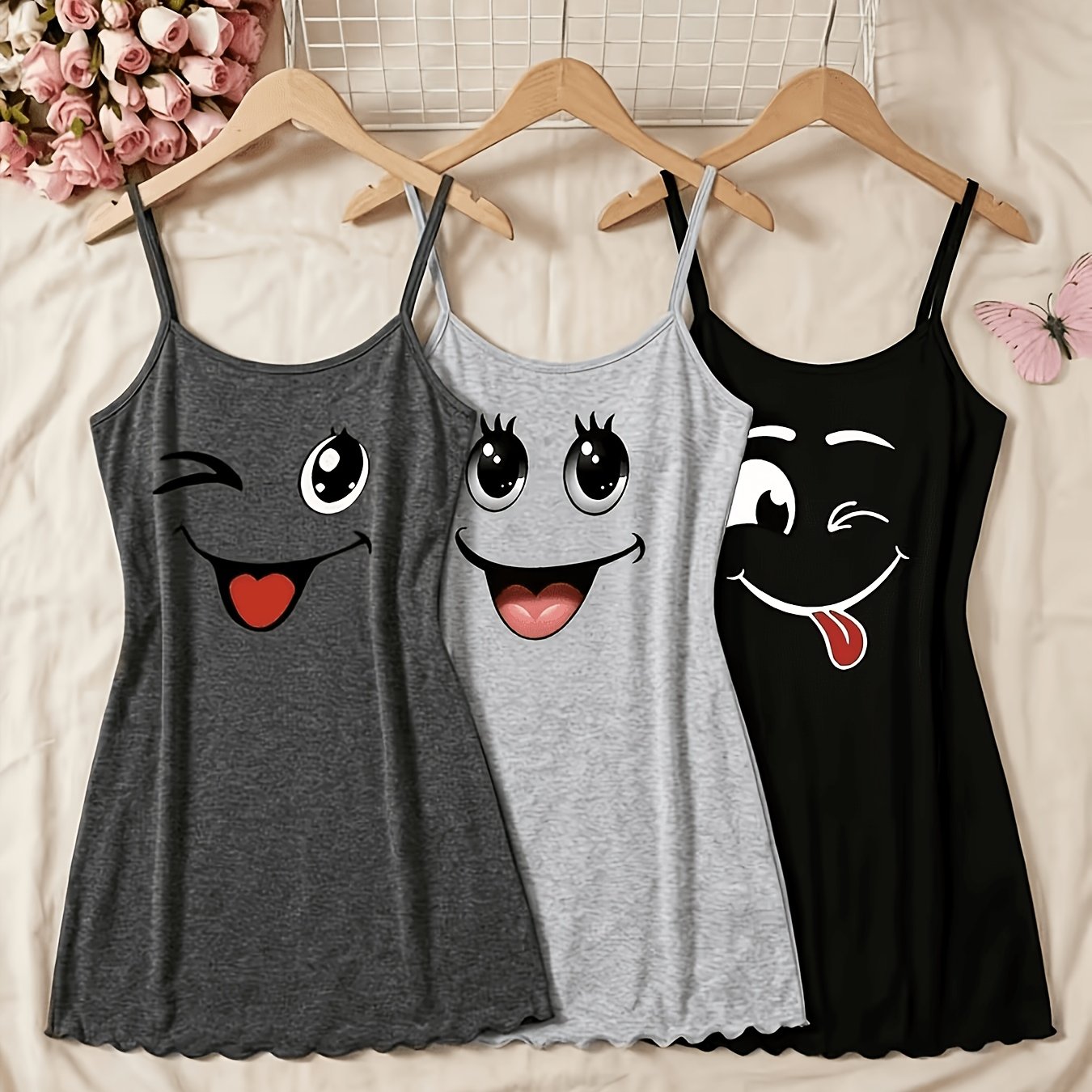 TEMU Women'-strap Camisole Nightdress With Placement Print. Camisole Is