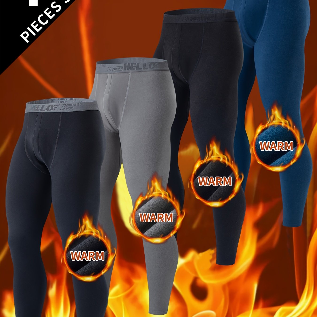 Image of 4-pc Men's Winter Warm Pants Slim Fit Inner Wear Autumn Pants Comfortable Single Pants Men's Winter Warm Base Pants