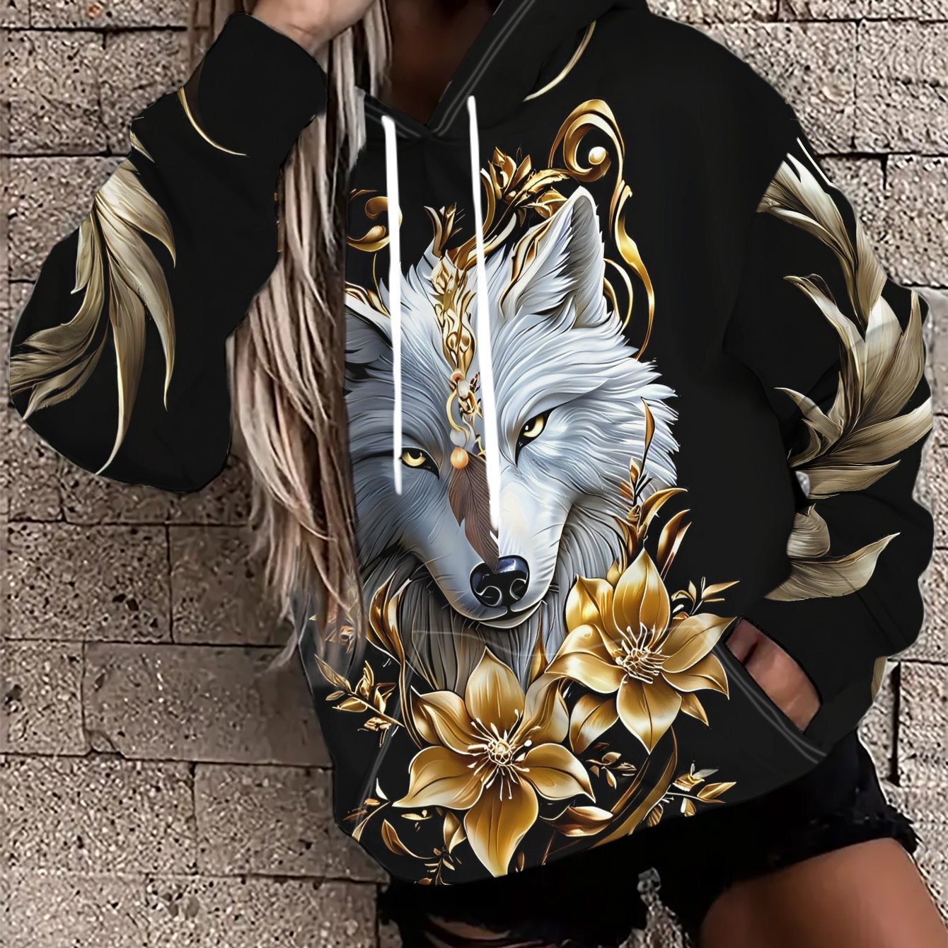 TEMU 2025 New Women's Hooded Sweatshirt Fashion Casual Regular Style Daily Wear Trendy Animal Pattern Printed Pullover Casual All-match Top