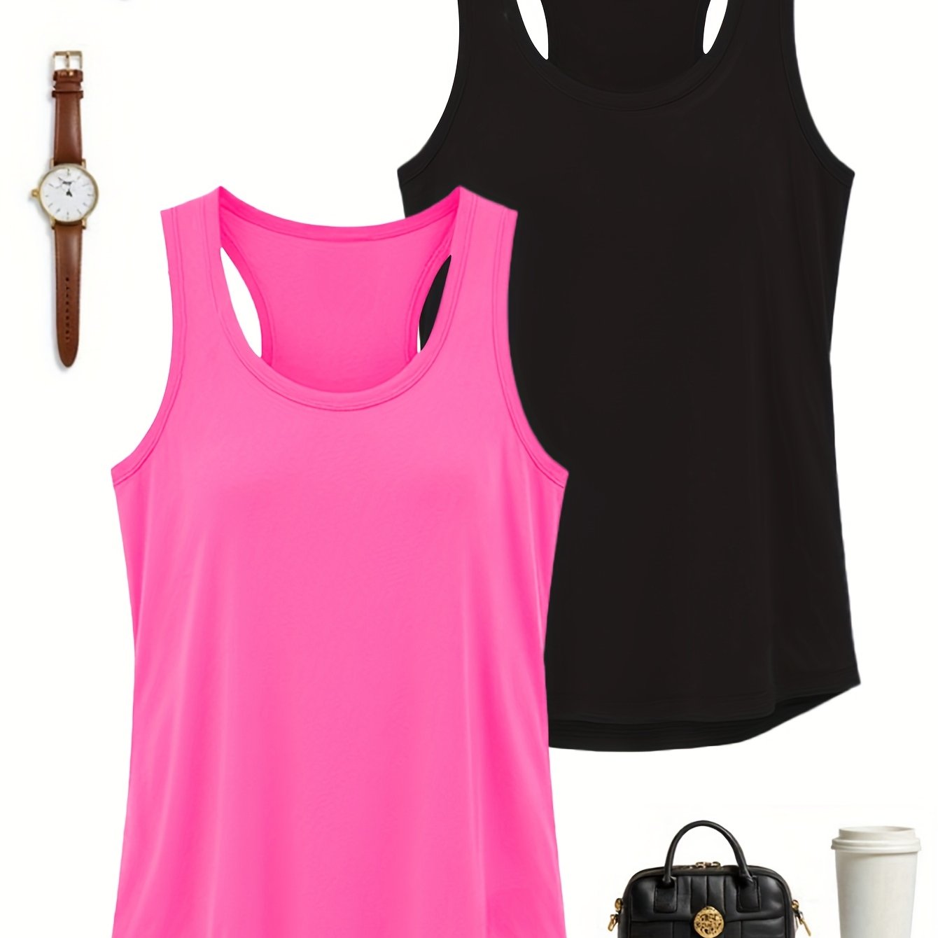 TEMU Talla Grande - Talla Grande - Moda Talla Grande Mujer Conjunto de 2 Piezas Chaleco de Cuello Multicolor Sólido