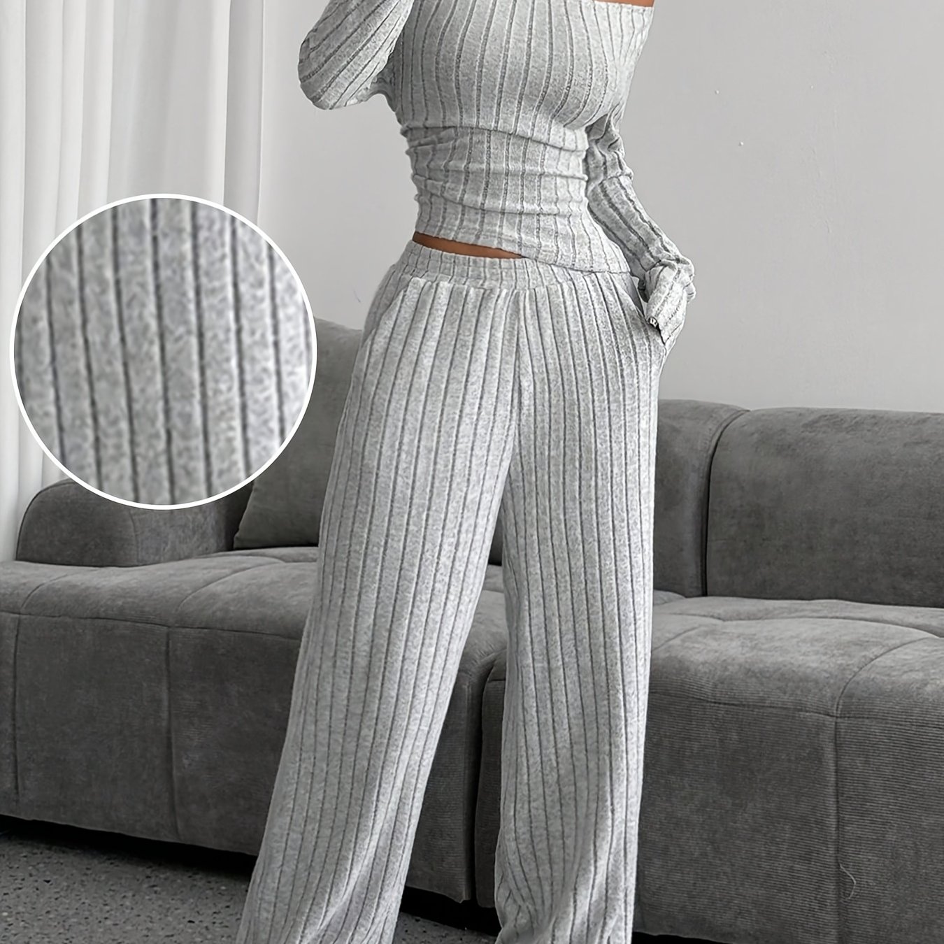 Slim--shoulder Off-the-shoulder Collar Set Dark Gray