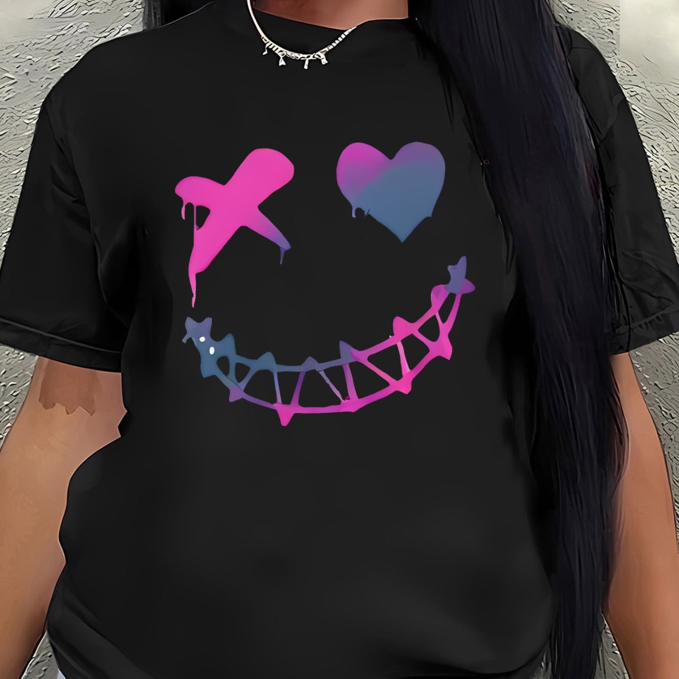 TEMU Lightweight And Durable Short-sleeve T-shirt Made Of Featuring A Pink And Purple , Casual In Restaurants Or Relaxing At Home, Offering A For