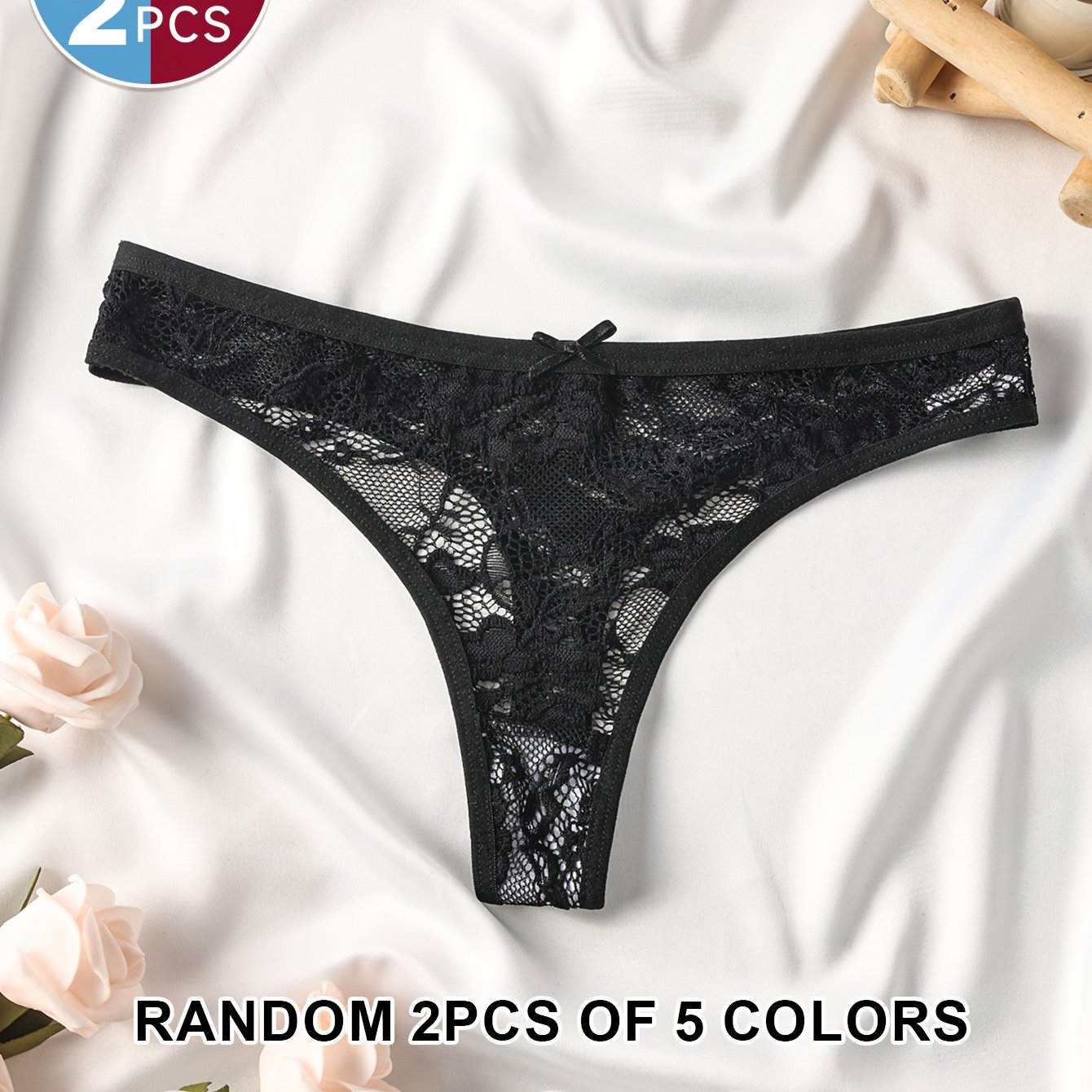 Image of Random Color 2-pack Sexy Lace Fashion Women's Low-waist Panties Mixed Pack, Suitable For Daily Wear And Beach , Ideal