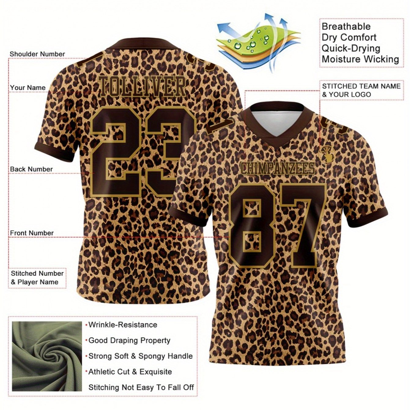 TEMU Men's Custom V-neck T-shirts - Personalized Team Jerseys
