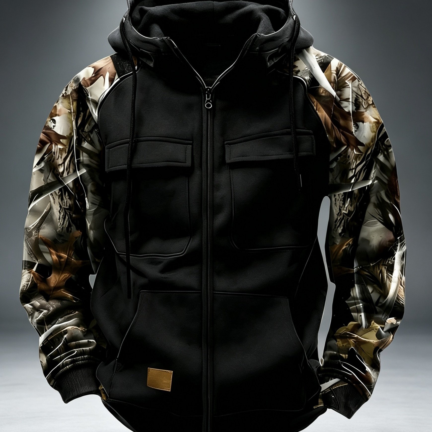 TEMU Large Size Men's Loose Shoulder Long Sleeve Hoodie, Kangaroo Pocket, Jacket, Multi-, Camouflage Print, Holiday Gift , Plus Size