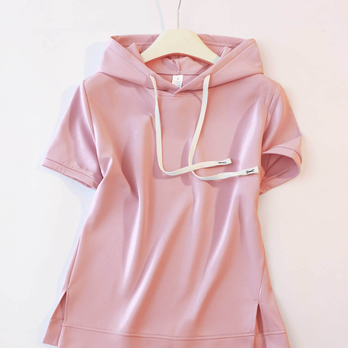 TEMU New Summer Women's Hooded Short-sleeve Top, Loose Fit Side Slit Design, Casual Sweatshirt
