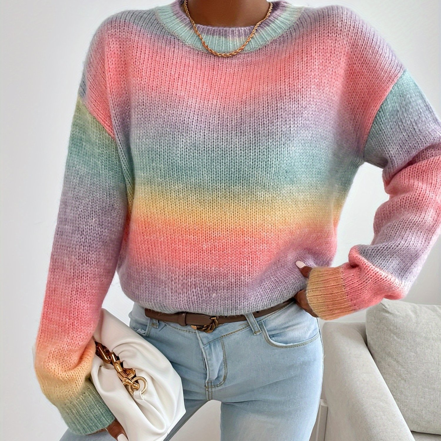 Sweater With A Drop Shoulder And Ombre Design