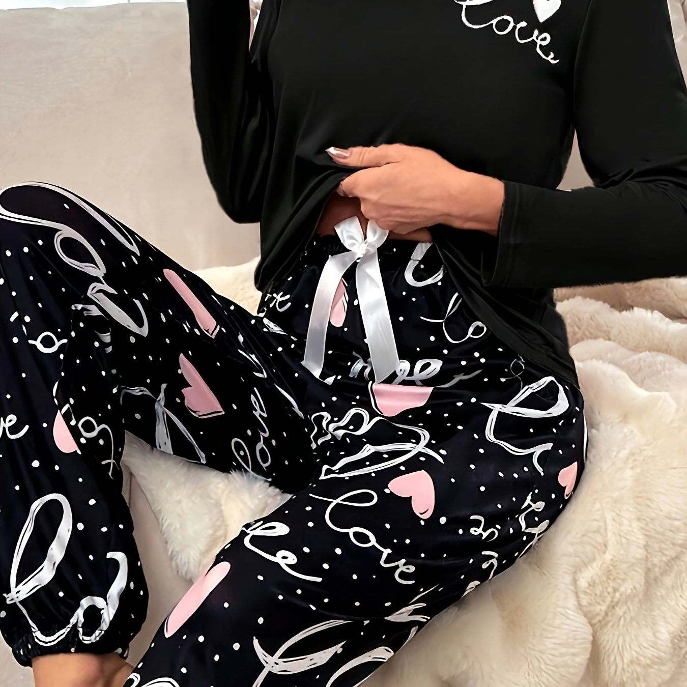 Autumn Plus Size Letter Heart Print Long Sleeve Set