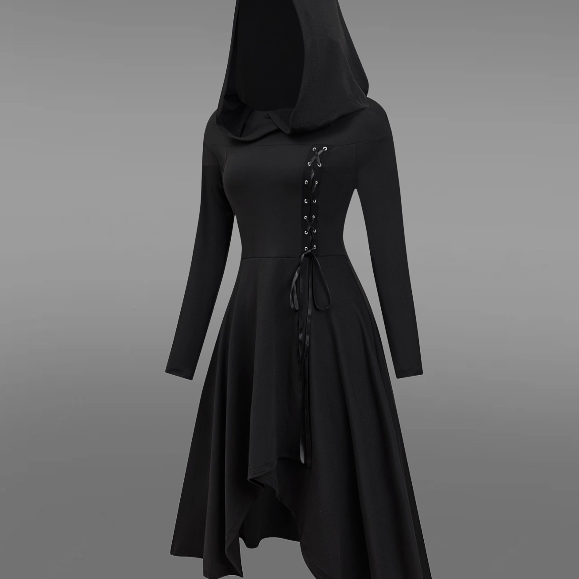 TEMU Gothic Style Y2k Vintage Halloween Long Sleeve Hooded Dress, Retro Medieval Dark Y2k Spring Autumn Winter Women's Clothing, Adjustable Bust,