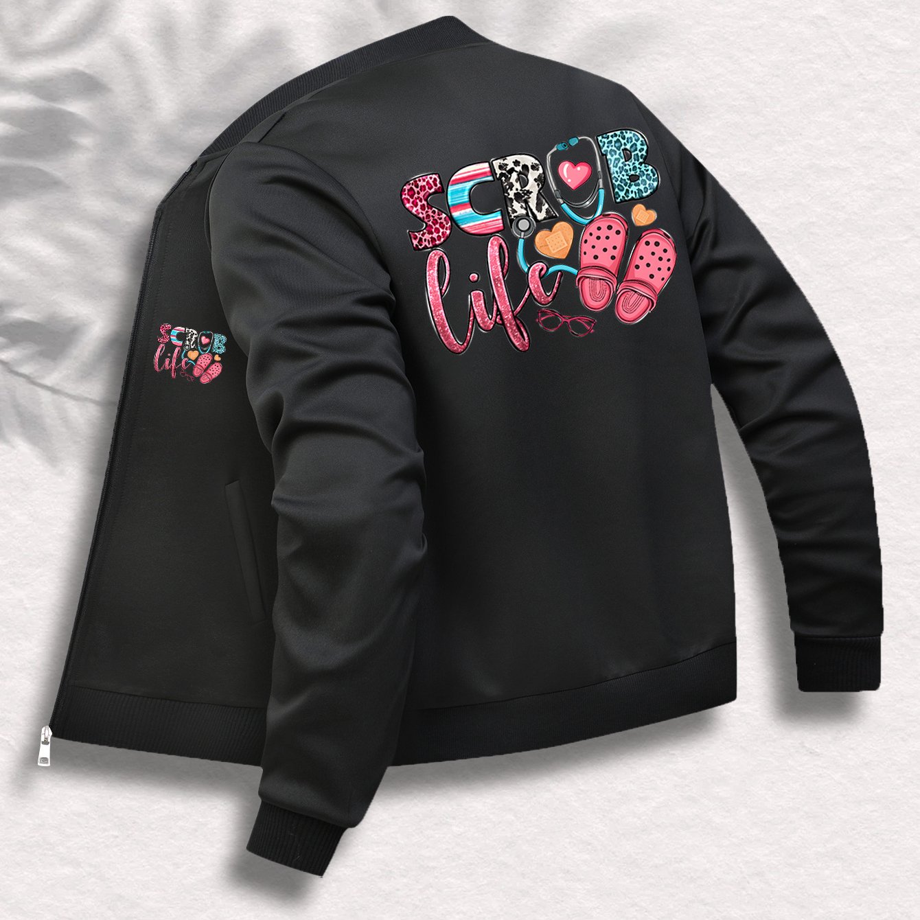 TEMU 2025 Women's Casual Sport Jacket With Double Printed Design, Baseball Collar, Pockets, Slight Stretch Polyester Knit Fabric, All Season Wear