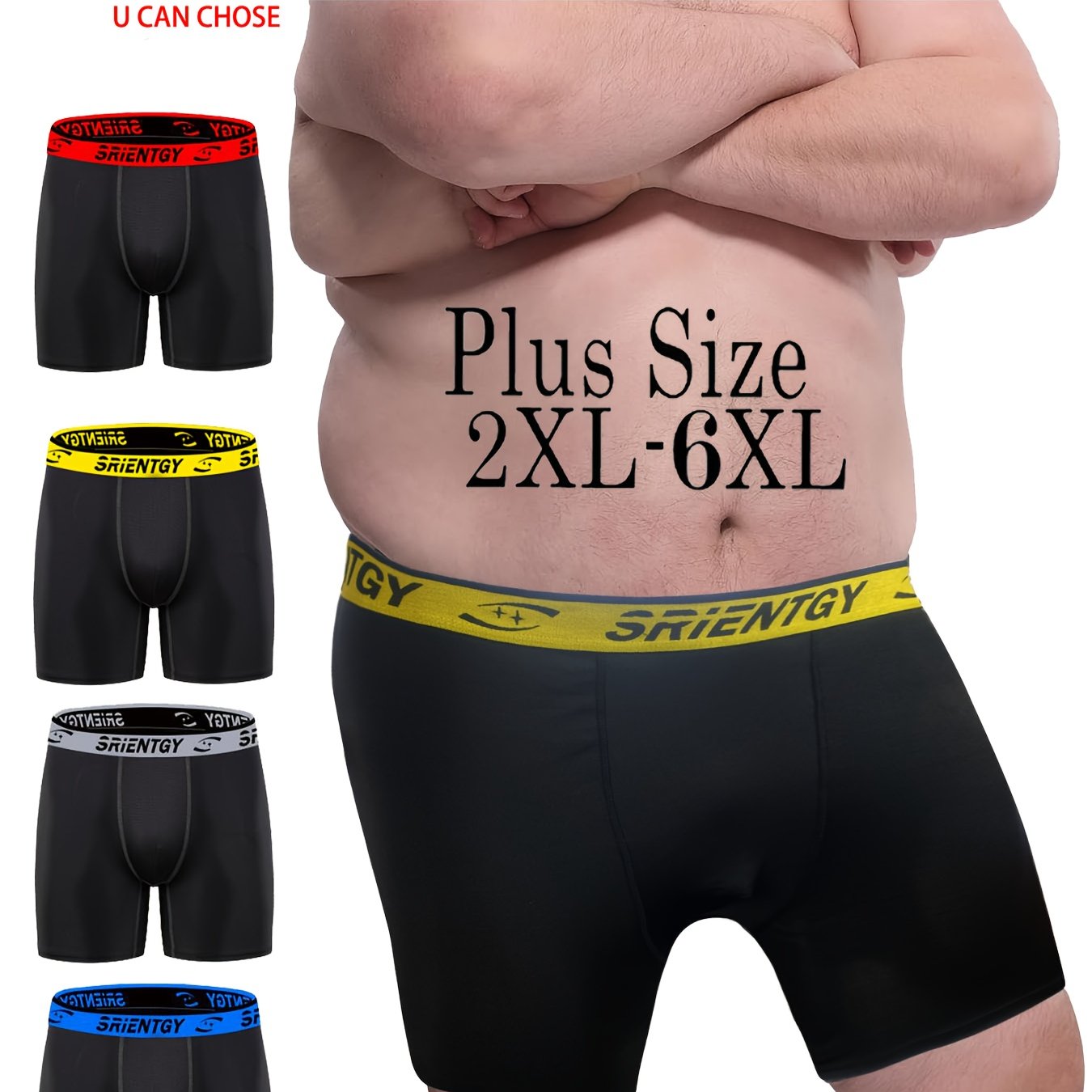 TEMU 4 piezas de bóxers tipo calzoncillos de poliéster de color liso para hombre, talla grande, de moda y casuales - Elásticos, cómodos, suaves y
