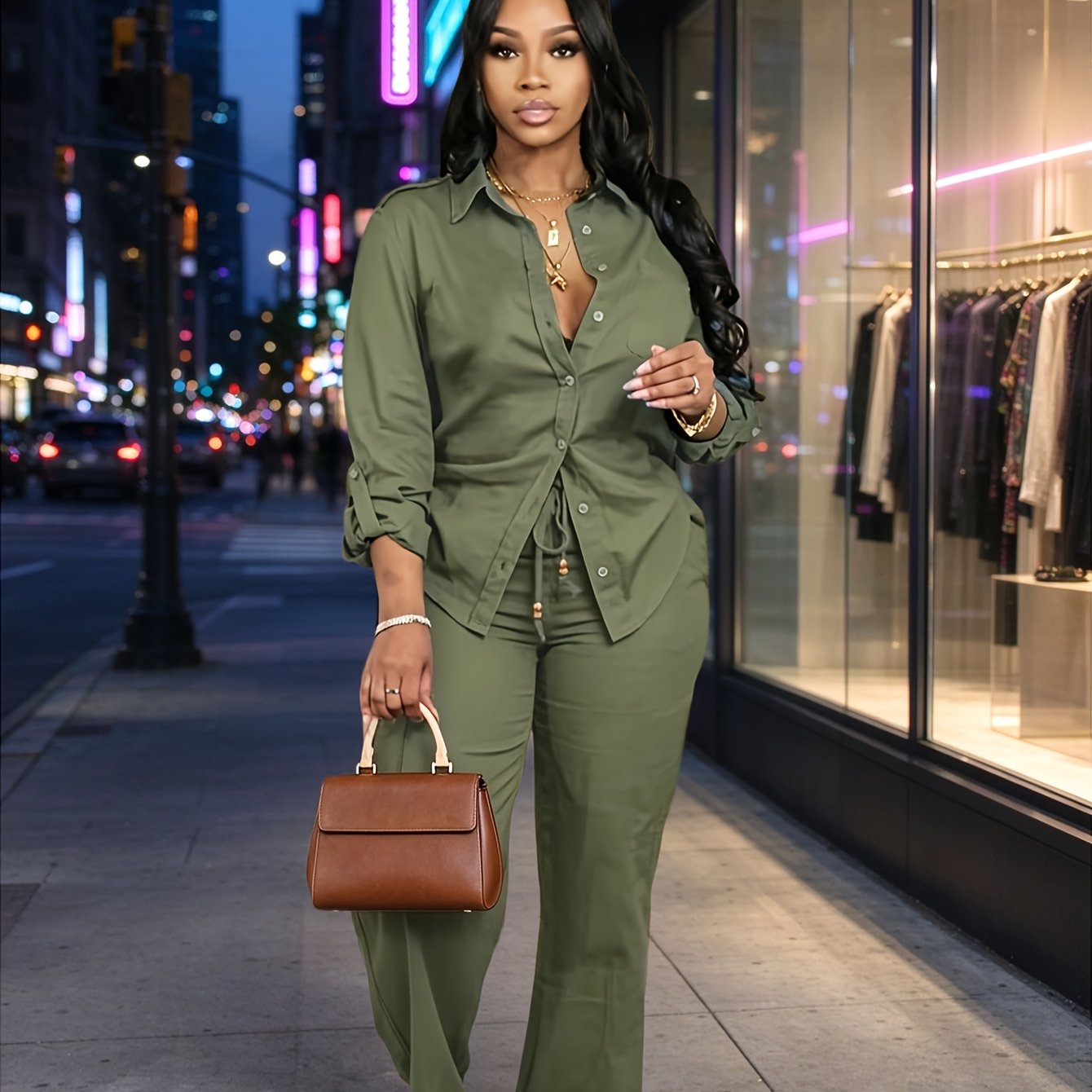 TEMU 2pcs New Women's Suit Solid Color Drawstring Top, Long Pants, Sporty And Versatile 2pcs Set