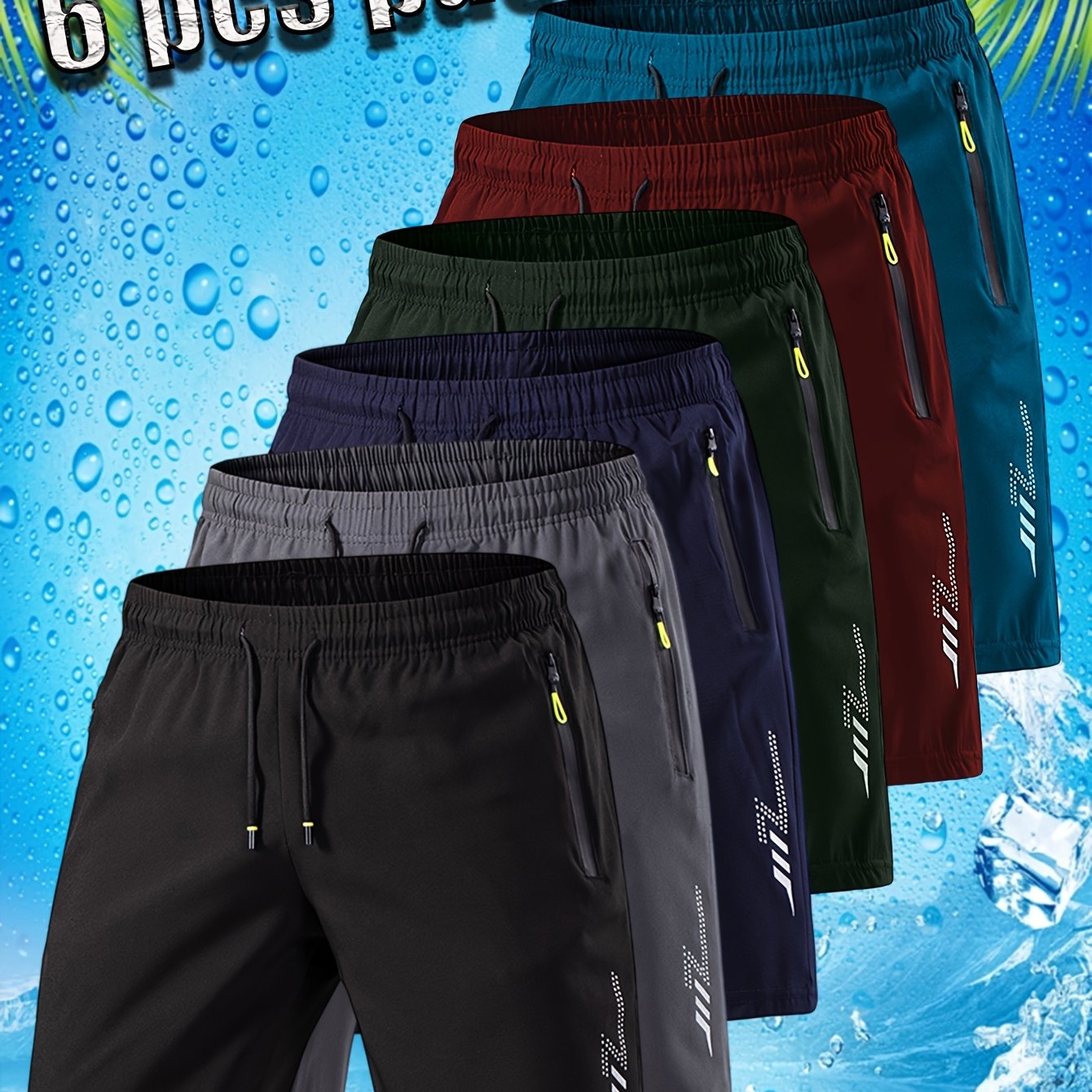 TEMU 6pcs Men's Quick-dry Fitness Running Shorts - Lightweight Athletic Shorts With Elastic Drawstring Waist And Zippered Pockets - Suitable For