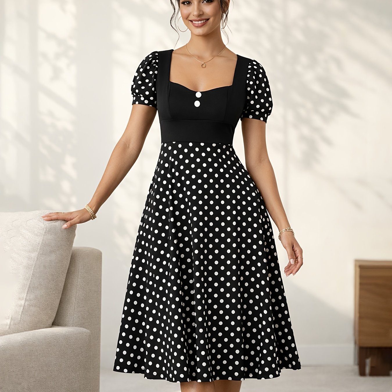 Women's Midi Dress | Polka | Commuting To Work · Casual Streetwear