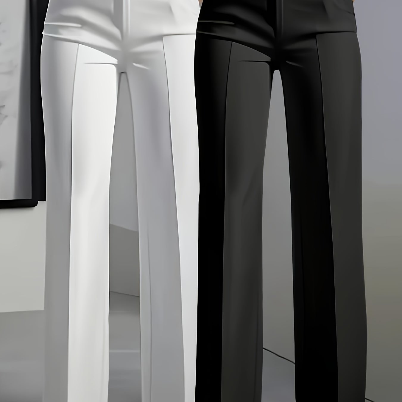 Image of 2pcs Women's Elegant Solid Color Slant Pocket Straight Leg Trousers - Zipper Closure Design, Openable, 2026 Versatile Business Casual Suit Pants, Suitable For Daily Wear, Office , Home, Dates, Parties