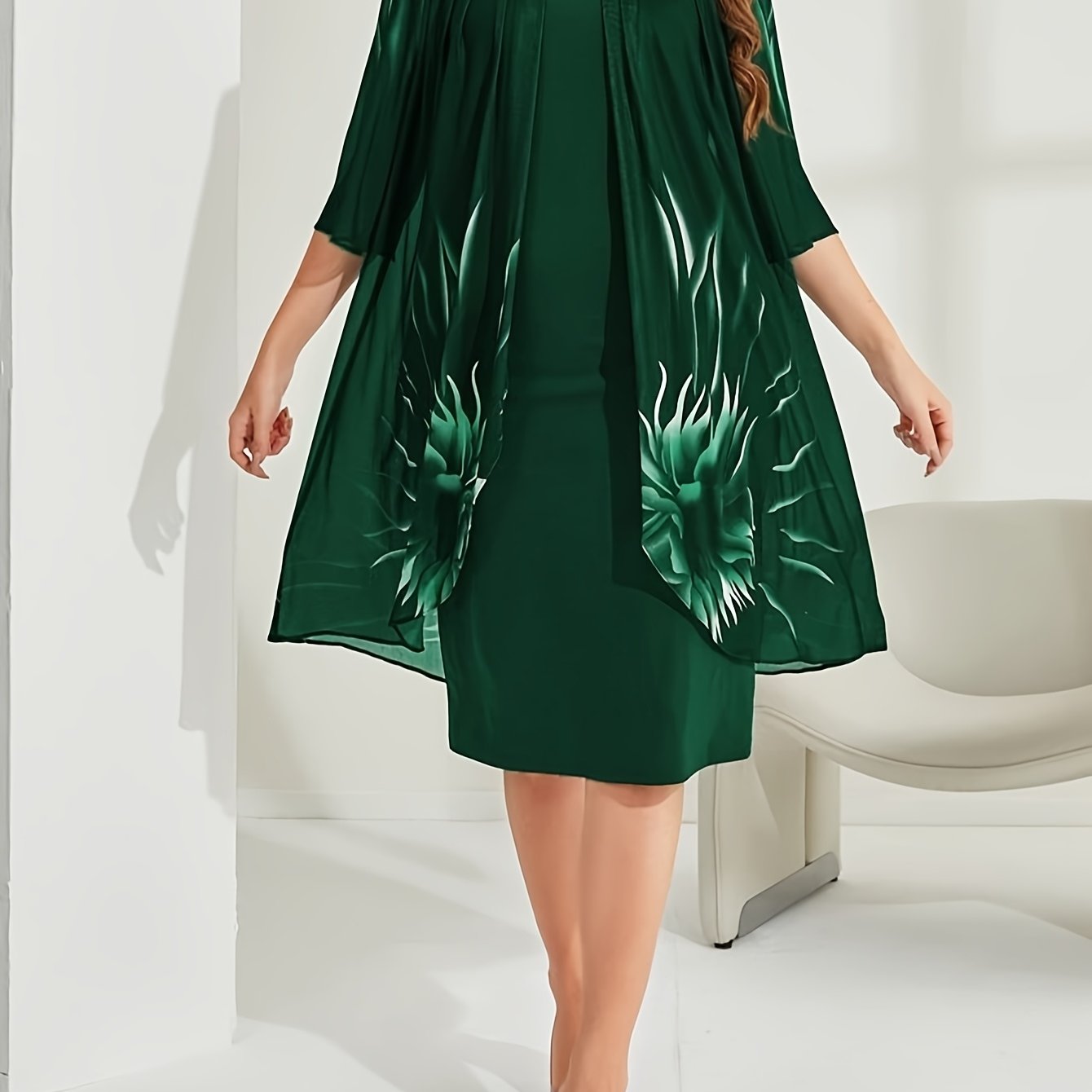 TEMU Plus Size - Plus Size - Summer New Casual Round Neck Solid Color Plus Size Dress, Mesh Panel Short Sleeve Plus Size Dress Women's Clothing