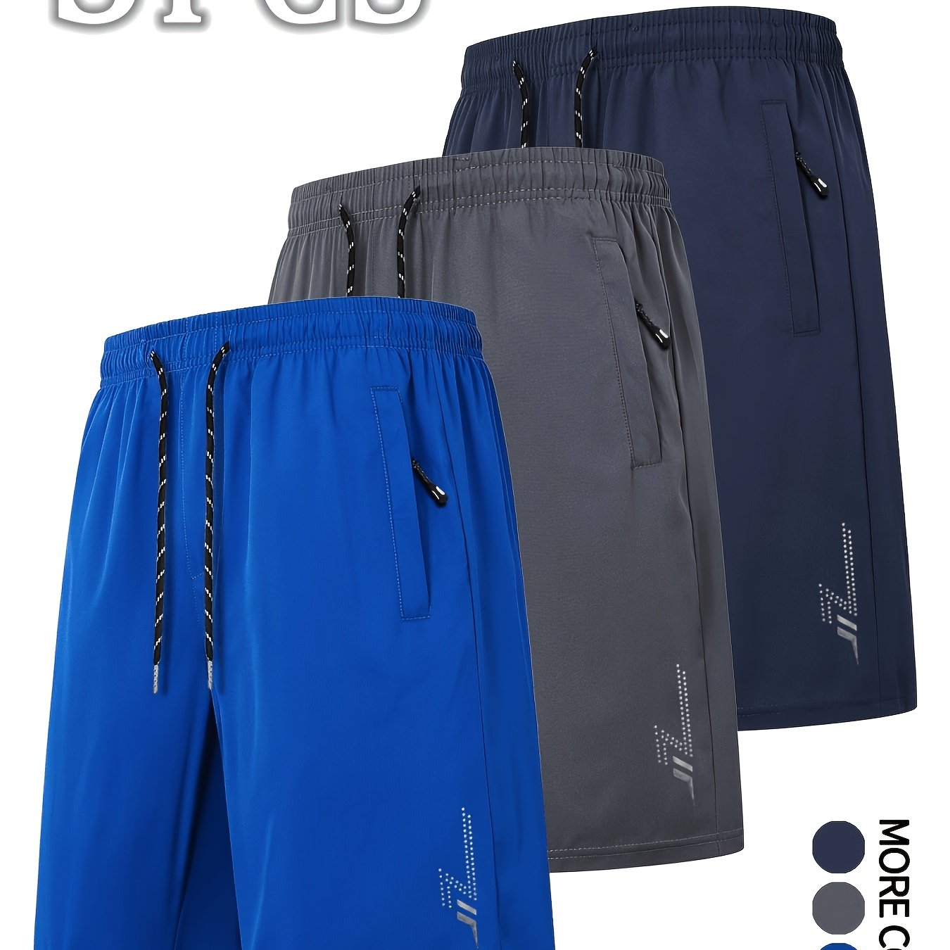 Image of 3pcs Men's Summer Fashion Shorts Summer Versatile Shorts Set Quick-drying Sports Fitness Running Shorts Elastic Waist Drawstring Zipper Lightweight Breathable Cool Men's Casual Shorts