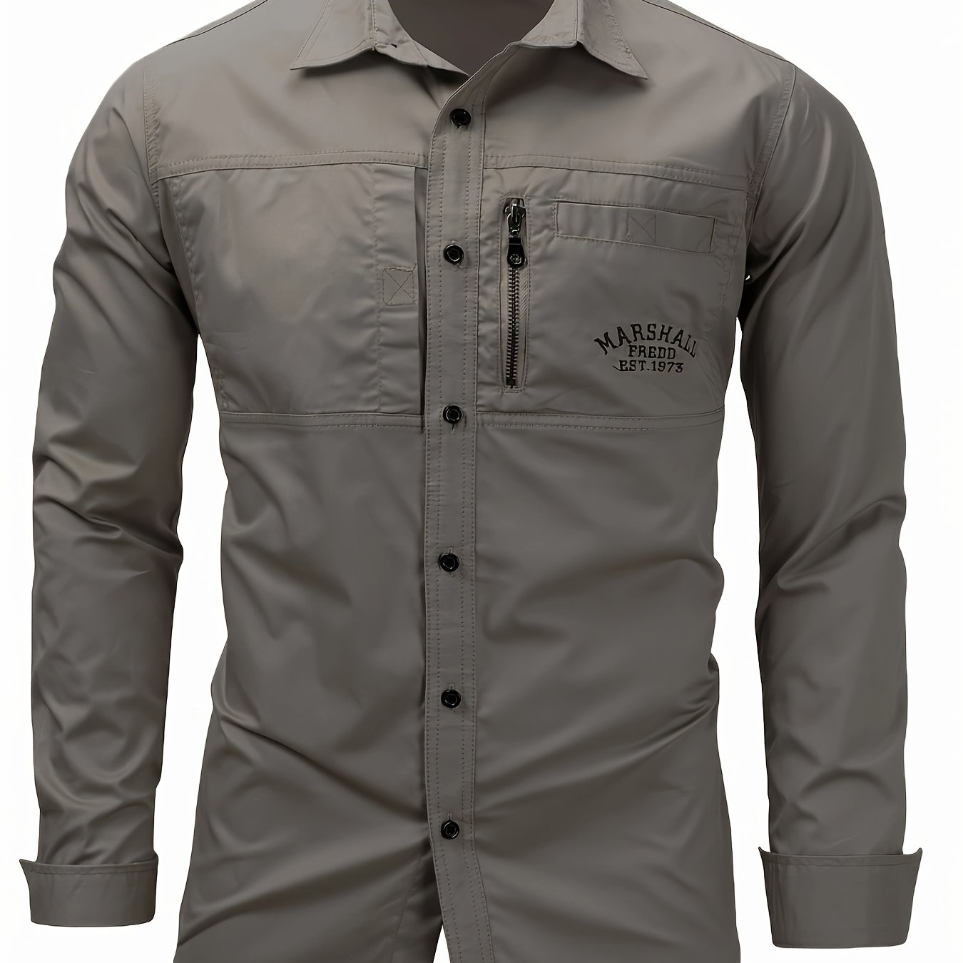 Men&#39;s Heavyweight 100% Cotton Long Sleeve Casual Shirt - Military-Inspired Regular Fit with Chest Pockets &amp; Zipper Closure, Solid Color for Spring/Fall Outdoor Workwear, Spring Fall Attire | Nonstretch Fabric