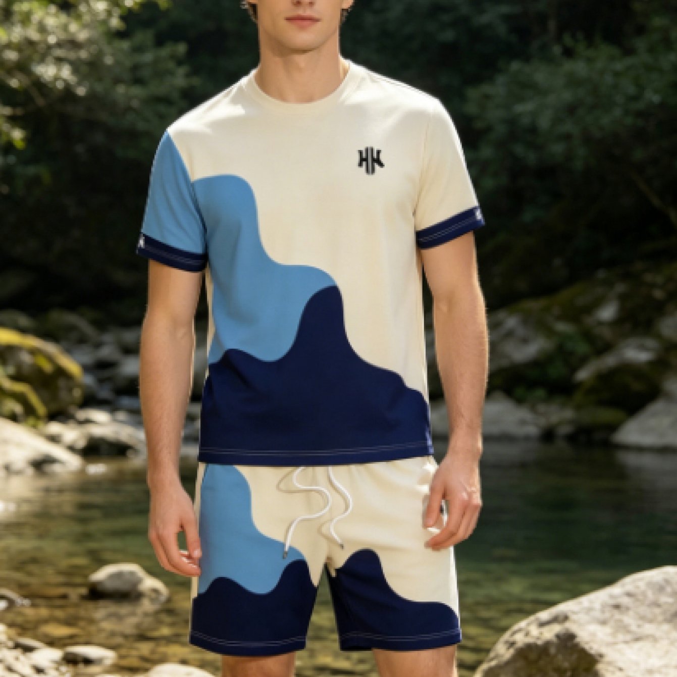 TEMU [printed Design â Not Textured] Summer Men's Casual Regular Block Printed T-shirt   Shorts 2pcs Set