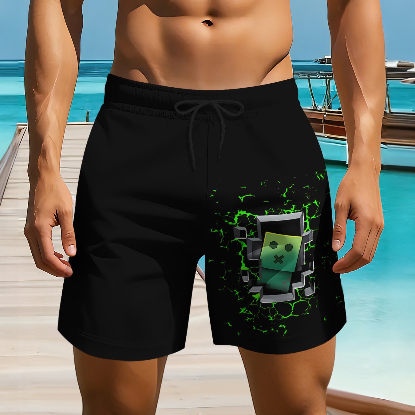 TEMU Youth Fashion, Outdoor Breathable, Quick-drying, Casual, Comfortable Shorts With A Beach And Seaside , For Outdoor, For Teenager