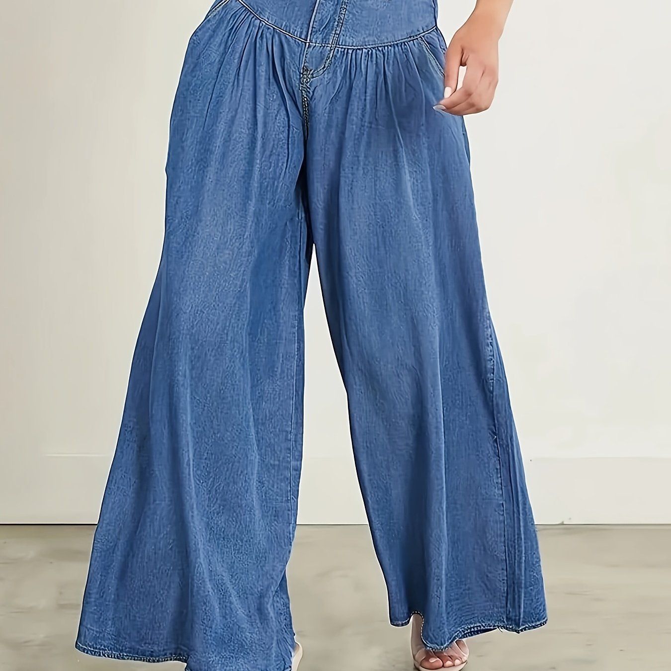 TEMU Women's Loose Wide Leg Denim Pants, Zipper Button Closure, High Waisted Casual Long Jeans, Perfect For All Season Fashion