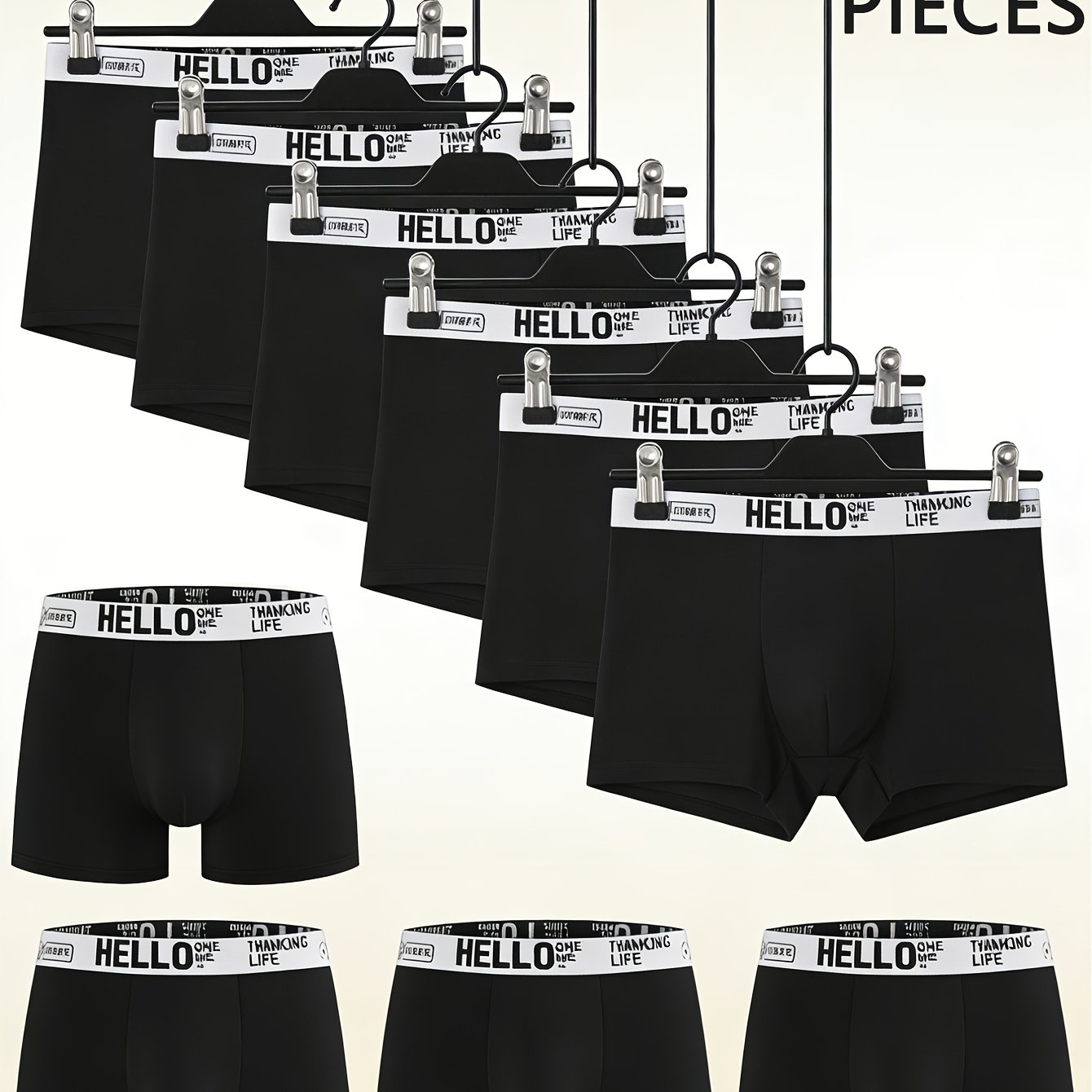 Image of 10pcs Of Men' , Hello Boxer Shorts, Comfortable And Breathable Stretch Boxer Shorts, Sports Or Casual Shorts Home Use