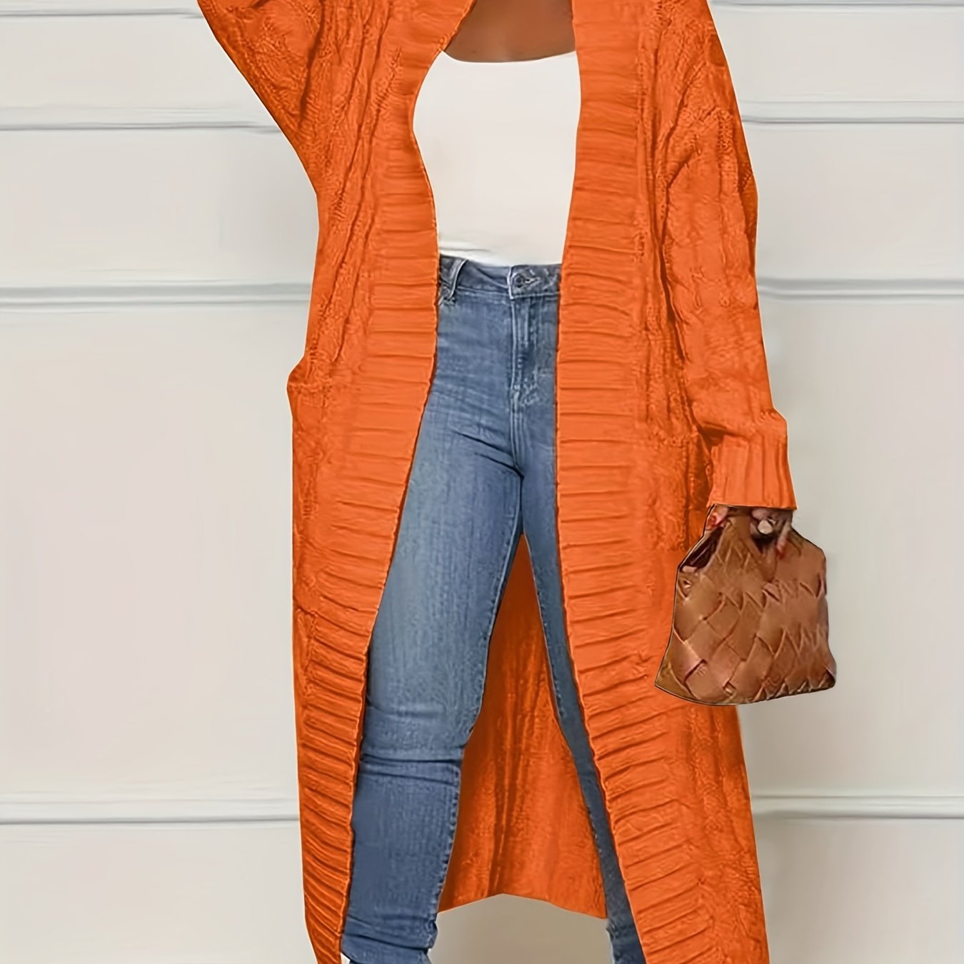 TEMU Women's Autumn/winter Casual Fashionable Versatile Solid Color Mid-length Cardigan