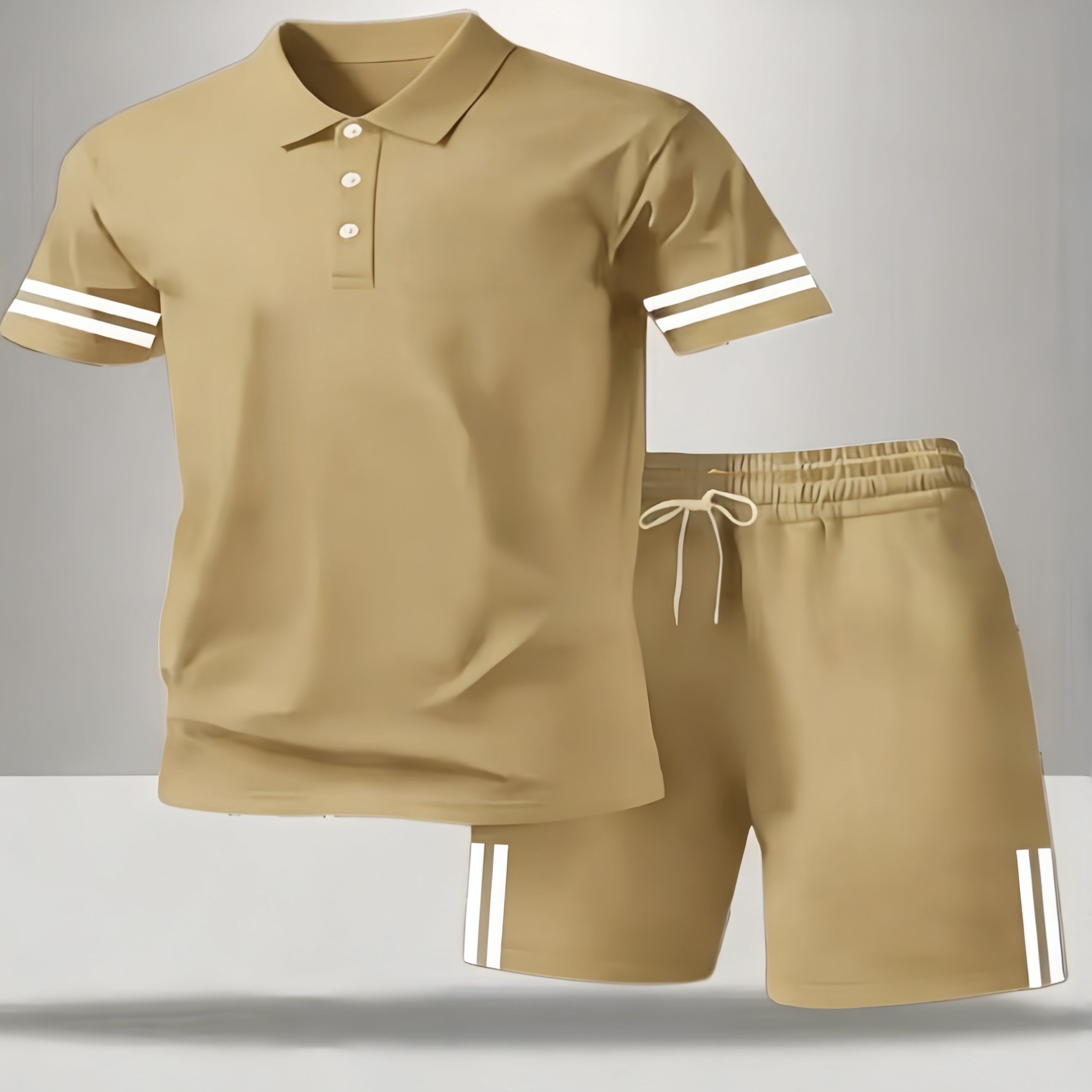 Image of 2pcs Men's Casual Sports Set With A Collar Short-sleeve Top, Suitable For Daily And Casual Commuting. In Multiple Sizes And Colors For Men And Women, Making It An Essential Item For Holiday Gifts.