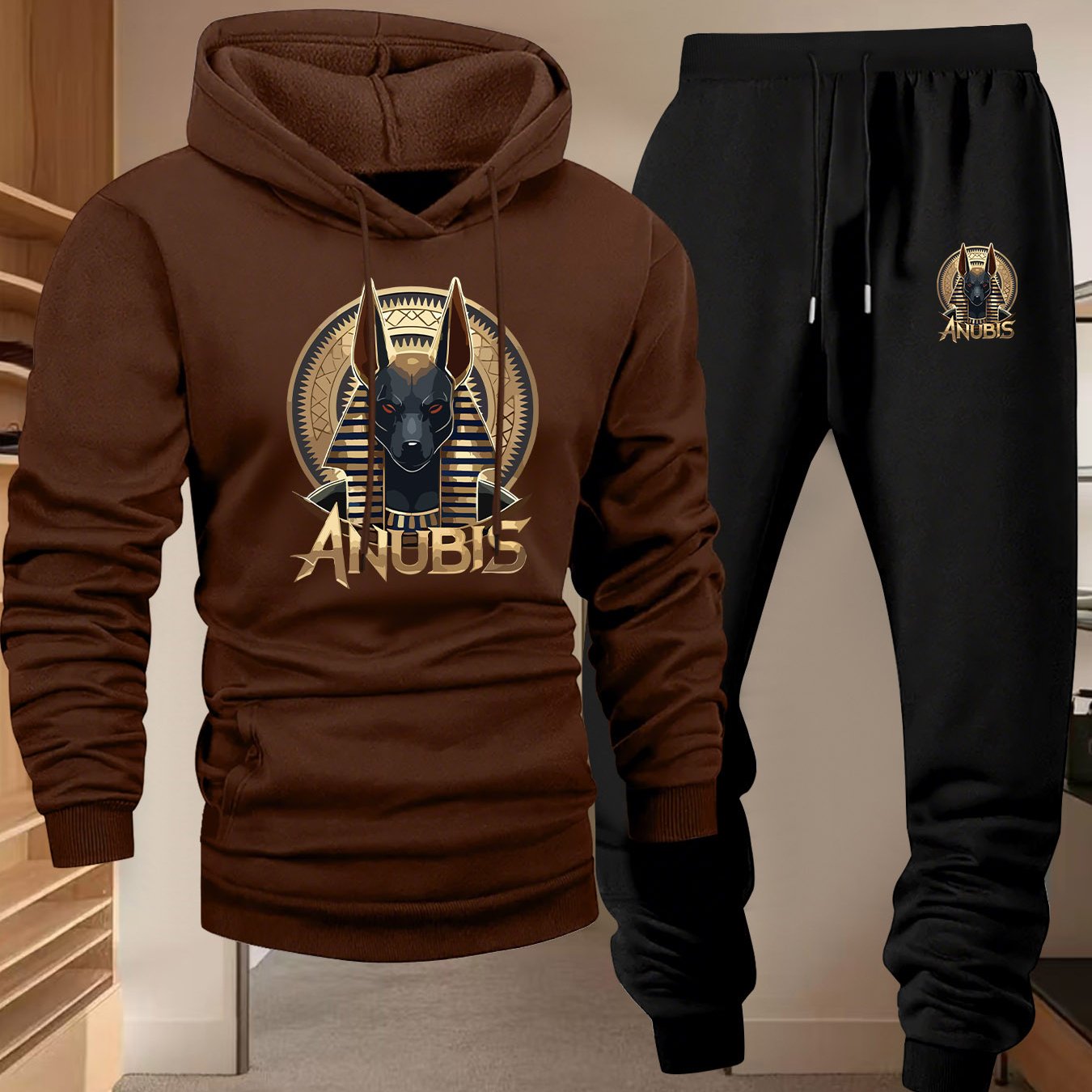 TEMU 2pcs Men's Casual Hoodie And Jogger Set, Long Sleeve Hooded Sweatshirt, Stretch Knit Fabric, Regular Fit, Fall Athletic Wear