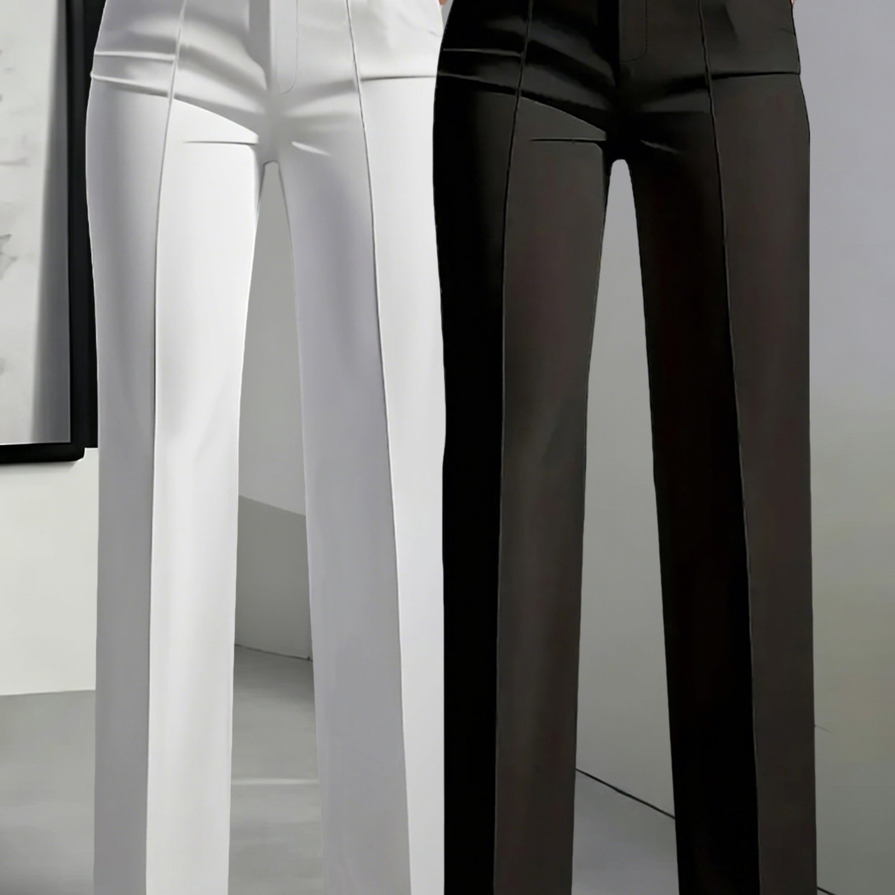 TEMU (2pcs) Elegant Casual Solid Color Women's Suit Trousers, Button Zipper Half Elastic Bottoms, Suitable For All Season