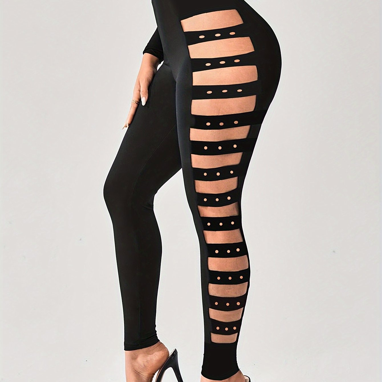 Kuva tulossa: TEMU Schicke High-Waist Skinny Leggings für Frauen - Dehnbarer Polyester & Elastan Mix, Sexy Ausschnitt, Maschinenwaschbar - für Alle Jahreszeiten, Daerling, Mode, Strumpfhosen, Sexy Stil,